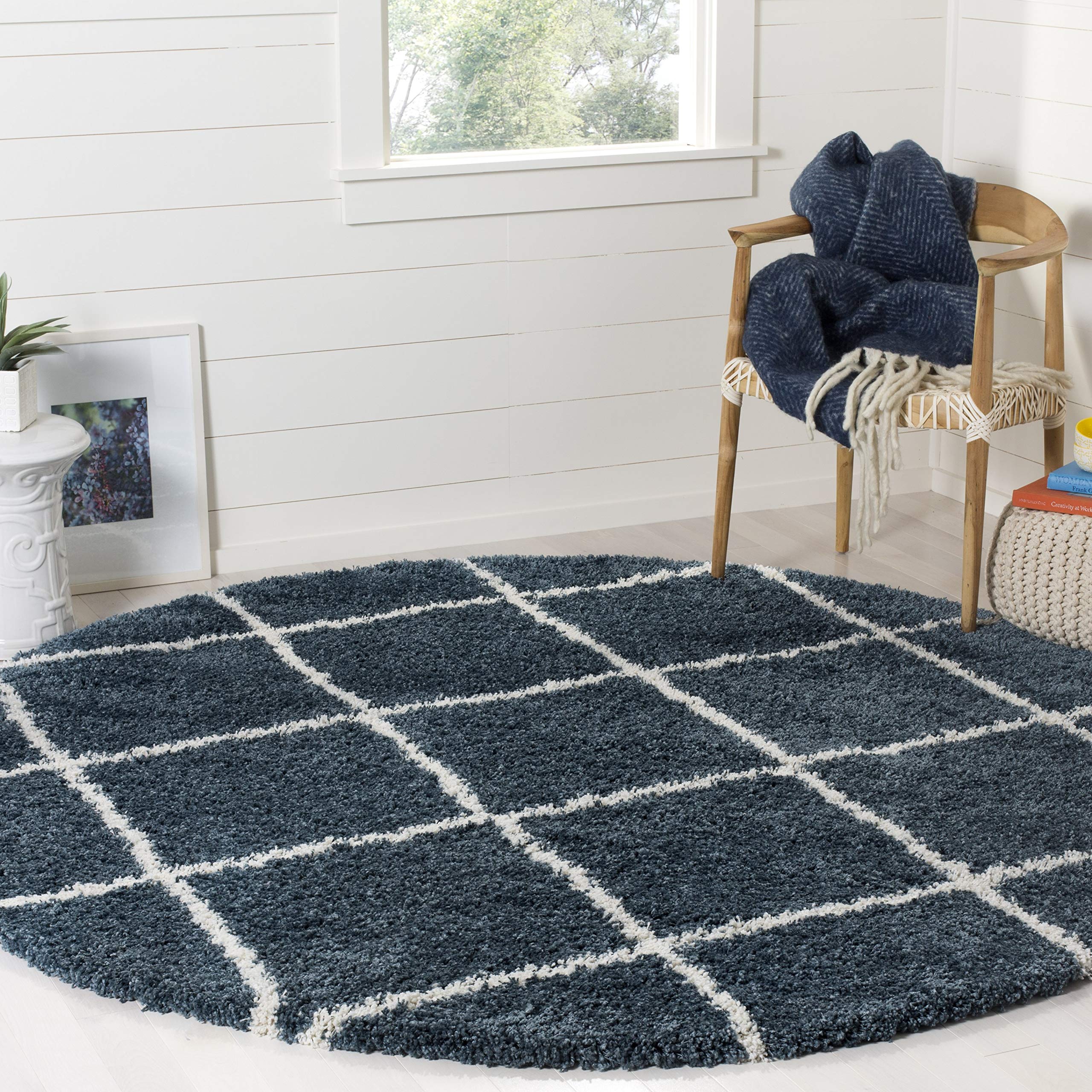 SAFAVIEH Hudson Shag Collection Area Rug - 5'3" x 7'6", Beige & Ivory, Modern Trellis Design, Non-Shedding & Easy Care, 2-inch Thick Ideal for High Traffic Areas in Living Room, Bedroom (SGH281S)