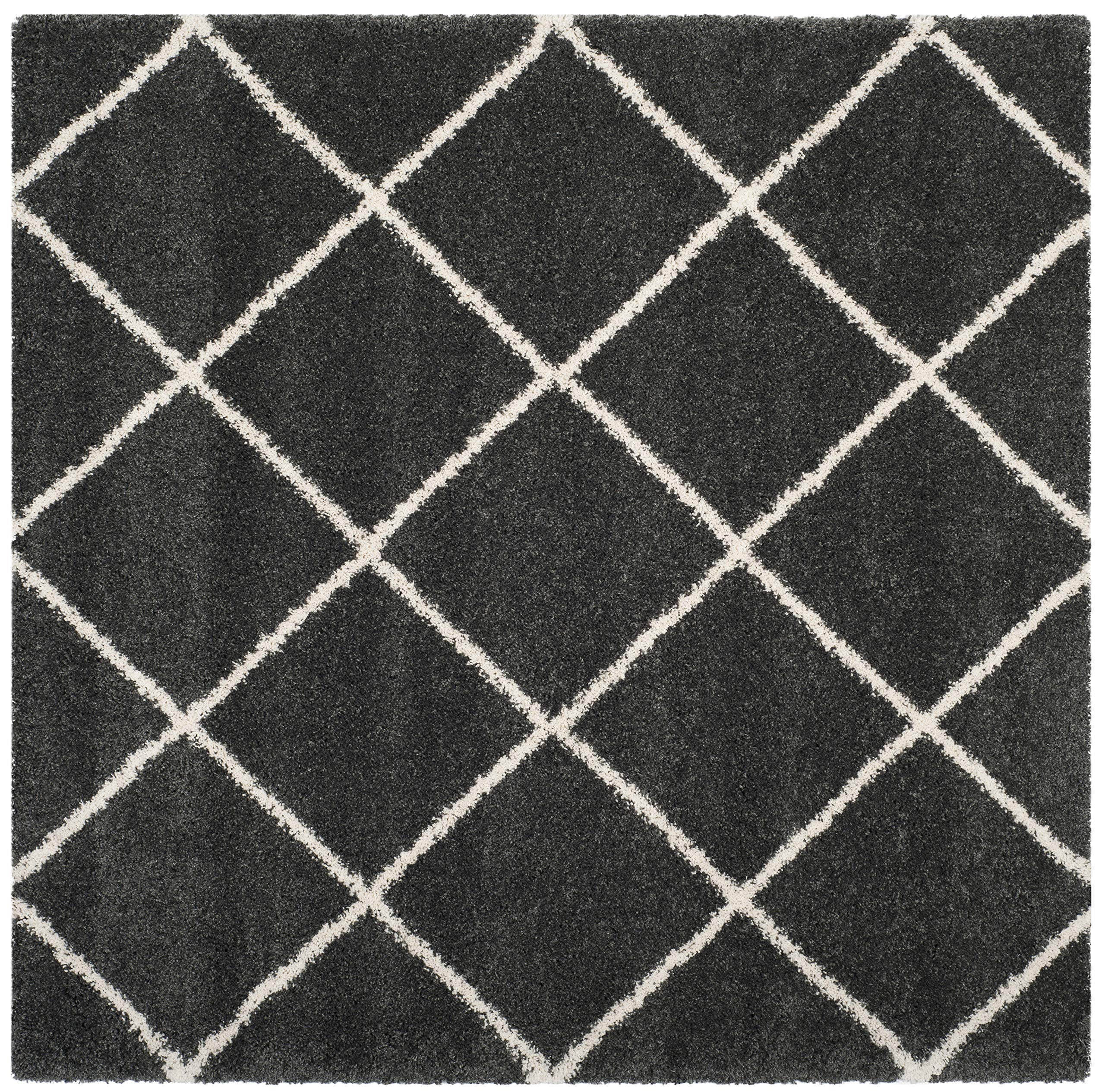 SAFAVIEH Hudson Shag Collection Area Rug - 5'3" x 7'6", Beige & Ivory, Modern Trellis Design, Non-Shedding & Easy Care, 2-inch Thick Ideal for High Traffic Areas in Living Room, Bedroom (SGH281S)