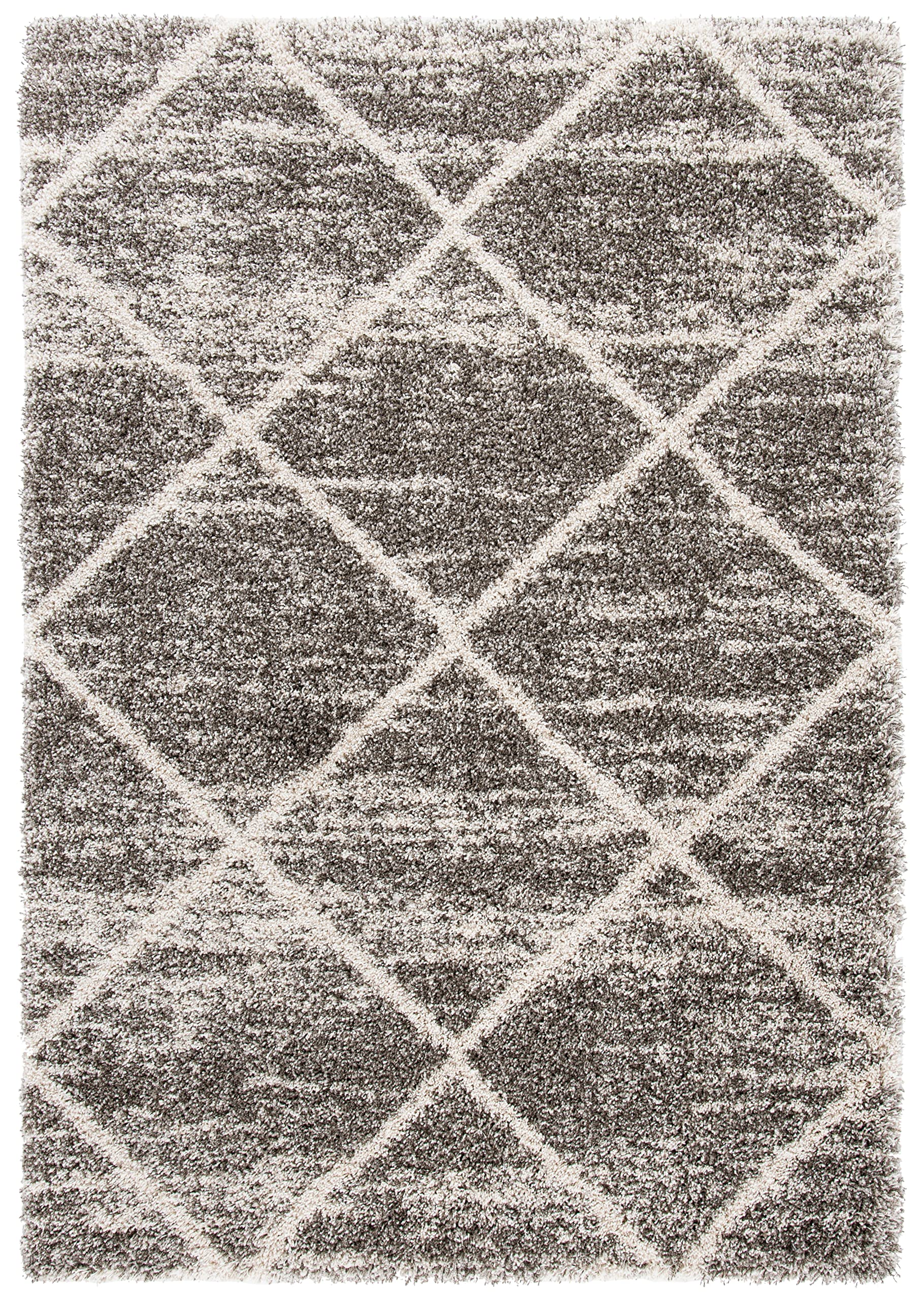 SAFAVIEH Hudson Shag Collection Area Rug - 5'3" x 7'6", Beige & Ivory, Modern Trellis Design, Non-Shedding & Easy Care, 2-inch Thick Ideal for High Traffic Areas in Living Room, Bedroom (SGH281S)