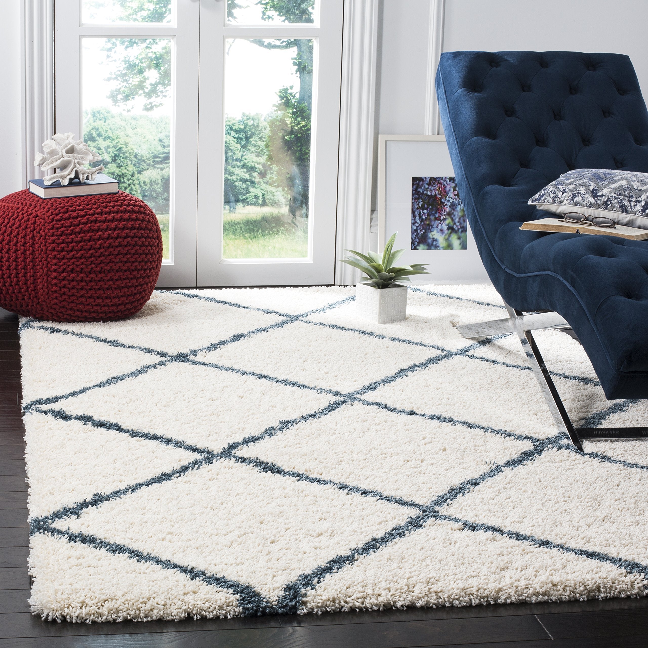 SAFAVIEH Hudson Shag Collection Area Rug - 5'3" x 7'6", Beige & Ivory, Modern Trellis Design, Non-Shedding & Easy Care, 2-inch Thick Ideal for High Traffic Areas in Living Room, Bedroom (SGH281S)
