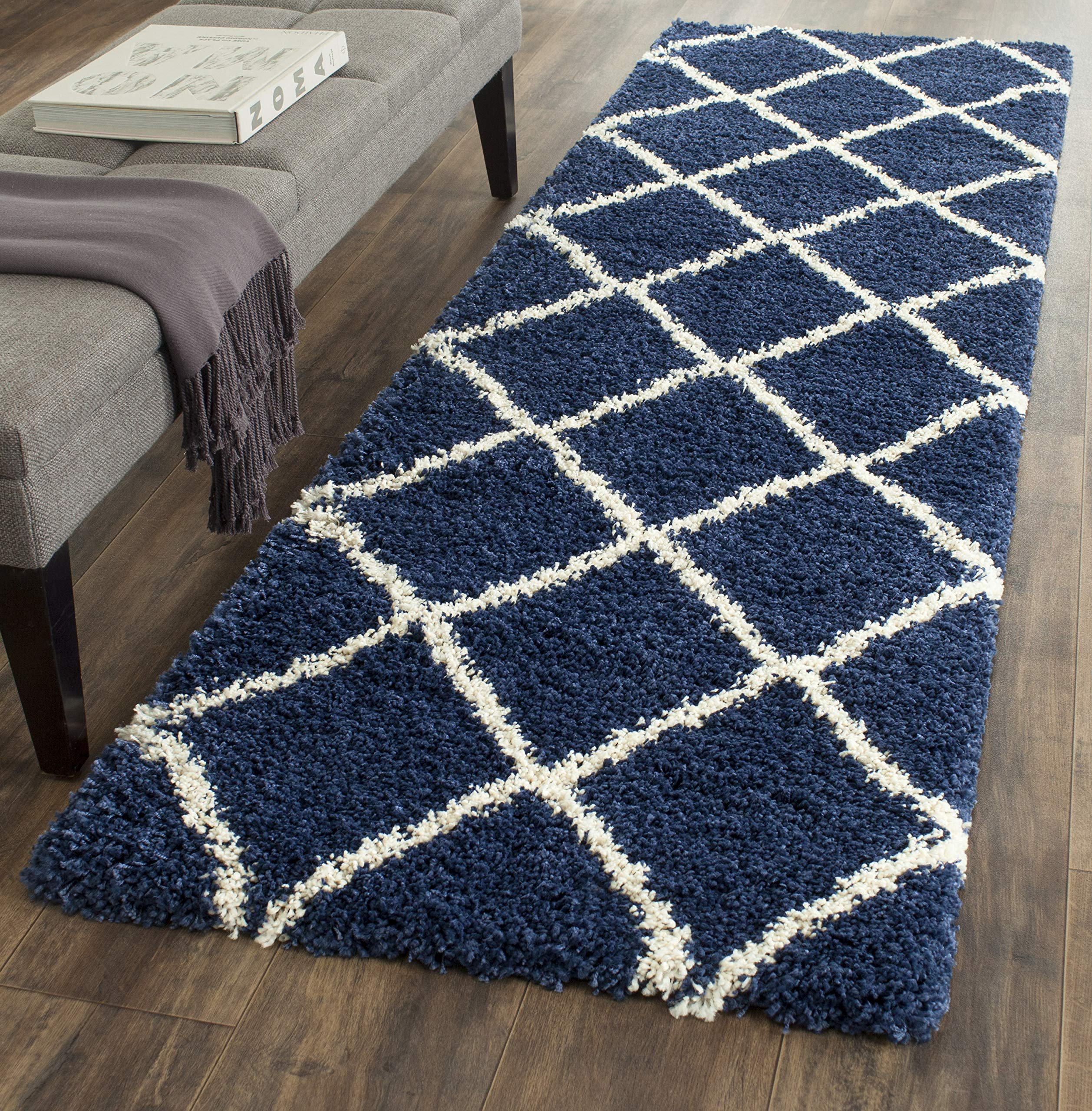 SAFAVIEH Hudson Shag Collection Area Rug - 5'3" x 7'6", Beige & Ivory, Modern Trellis Design, Non-Shedding & Easy Care, 2-inch Thick Ideal for High Traffic Areas in Living Room, Bedroom (SGH281S)