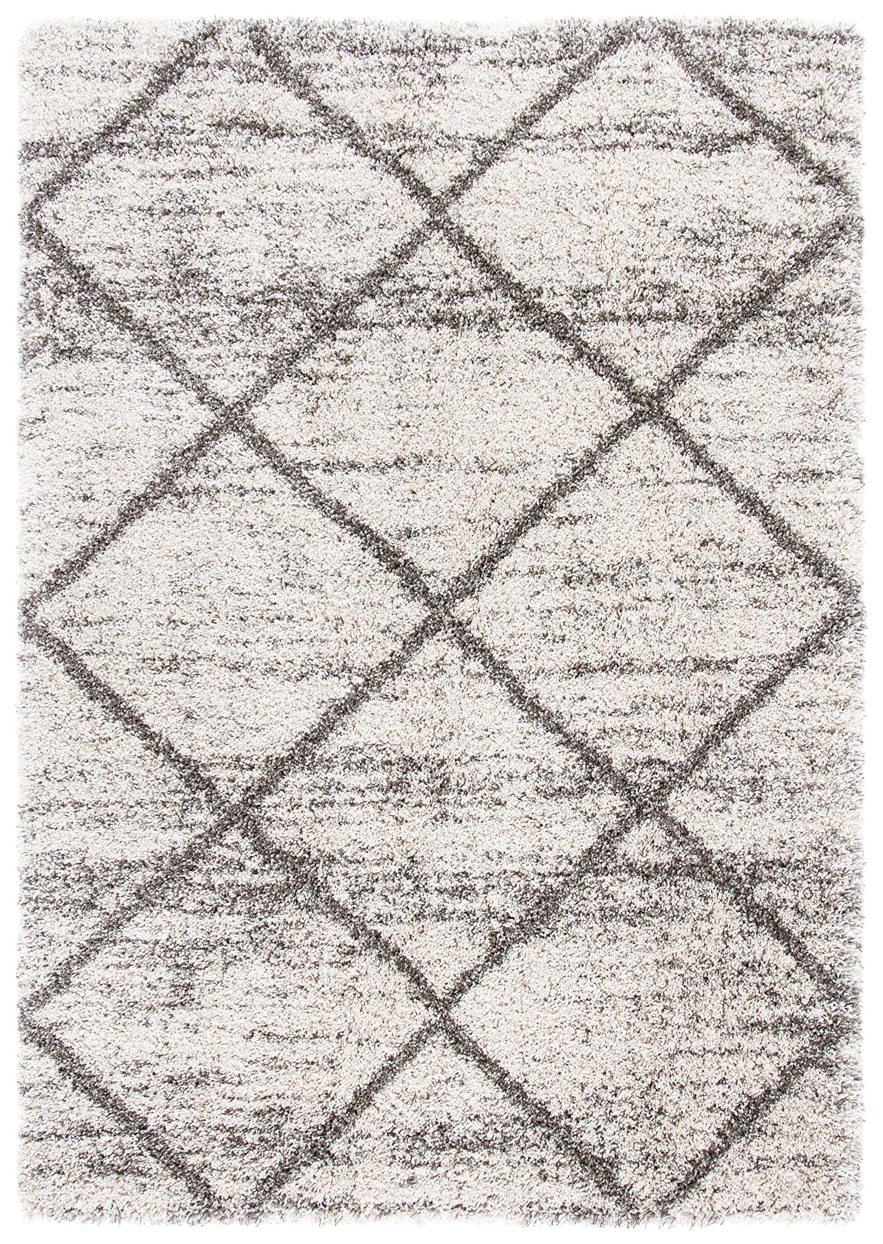 SAFAVIEH Hudson Shag Collection Area Rug - 5'3" x 7'6", Beige & Ivory, Modern Trellis Design, Non-Shedding & Easy Care, 2-inch Thick Ideal for High Traffic Areas in Living Room, Bedroom (SGH281S)
