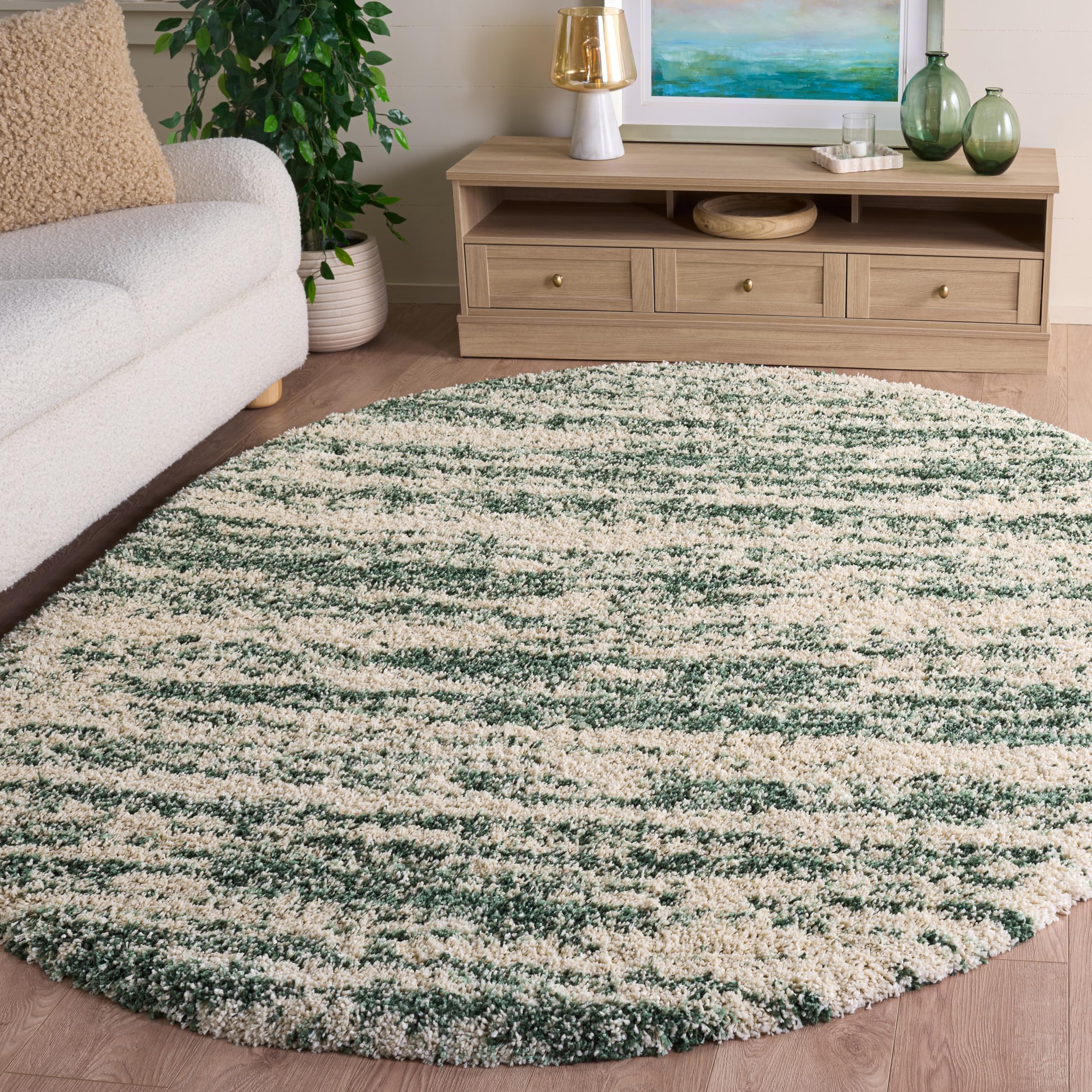 SAFAVIEH Hudson Shag Collection Area Rug - 6' x 9', Ivory & Beige, Modern Design, Non-Shedding & Easy Care, 2-inch Thick Ideal for High Traffic Areas in Living Room, Bedroom (SGH206B)