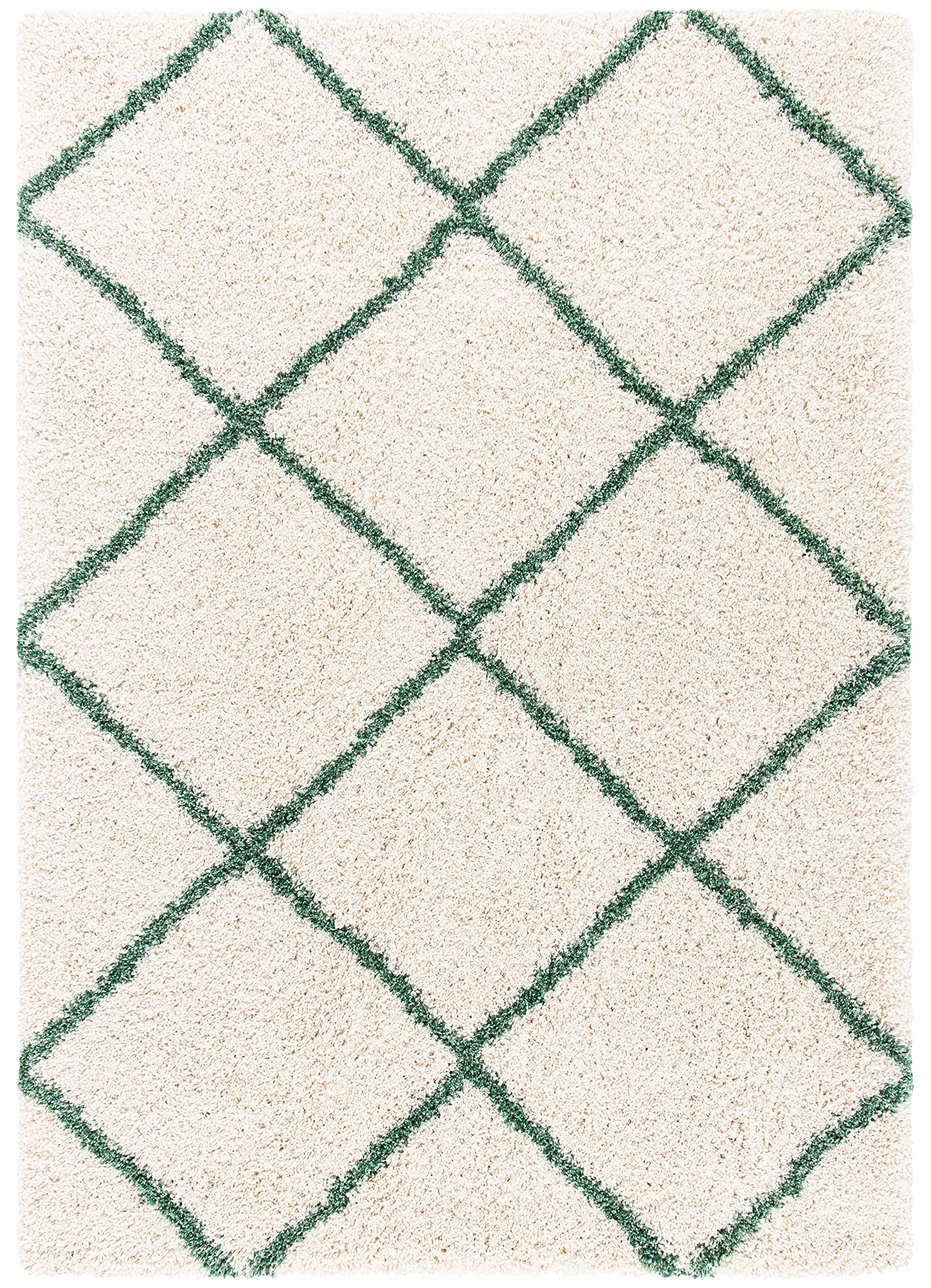 SAFAVIEH Hudson Shag Collection Area Rug - 5'3" x 7'6", Beige & Ivory, Modern Trellis Design, Non-Shedding & Easy Care, 2-inch Thick Ideal for High Traffic Areas in Living Room, Bedroom (SGH281S)