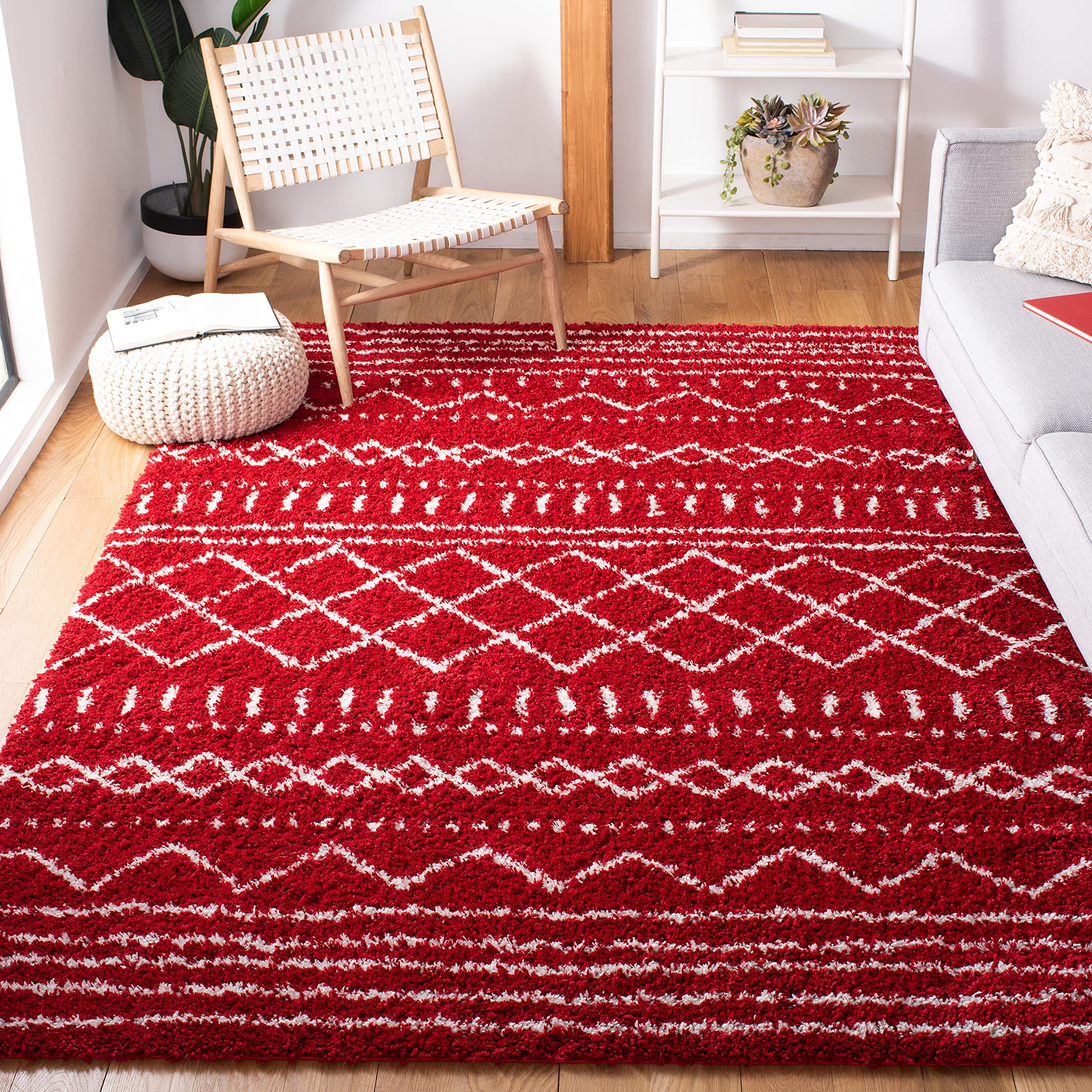 SAFAVIEH Arizona Shag Collection Area Rug - 6'7" x 9'2", Ivory & Beige, Moroccan Boho Design, Non-Shedding & Easy to Clean, Ideal for Living Room, Bedroom, Dining Space (ASG741A)