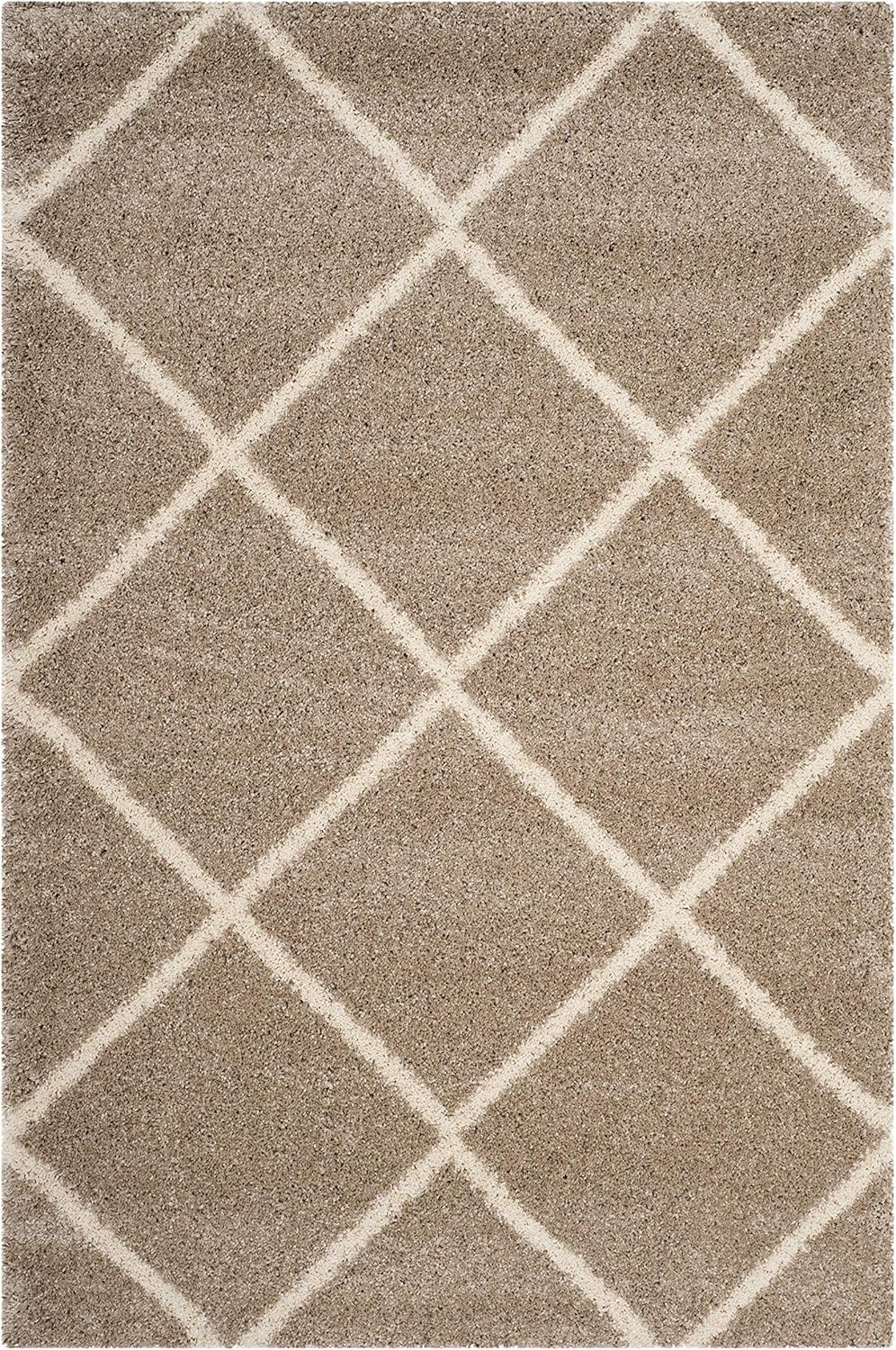 SAFAVIEH Hudson Shag Collection Area Rug - 5'3" x 7'6", Beige & Ivory, Modern Trellis Design, Non-Shedding & Easy Care, 2-inch Thick Ideal for High Traffic Areas in Living Room, Bedroom (SGH281S)