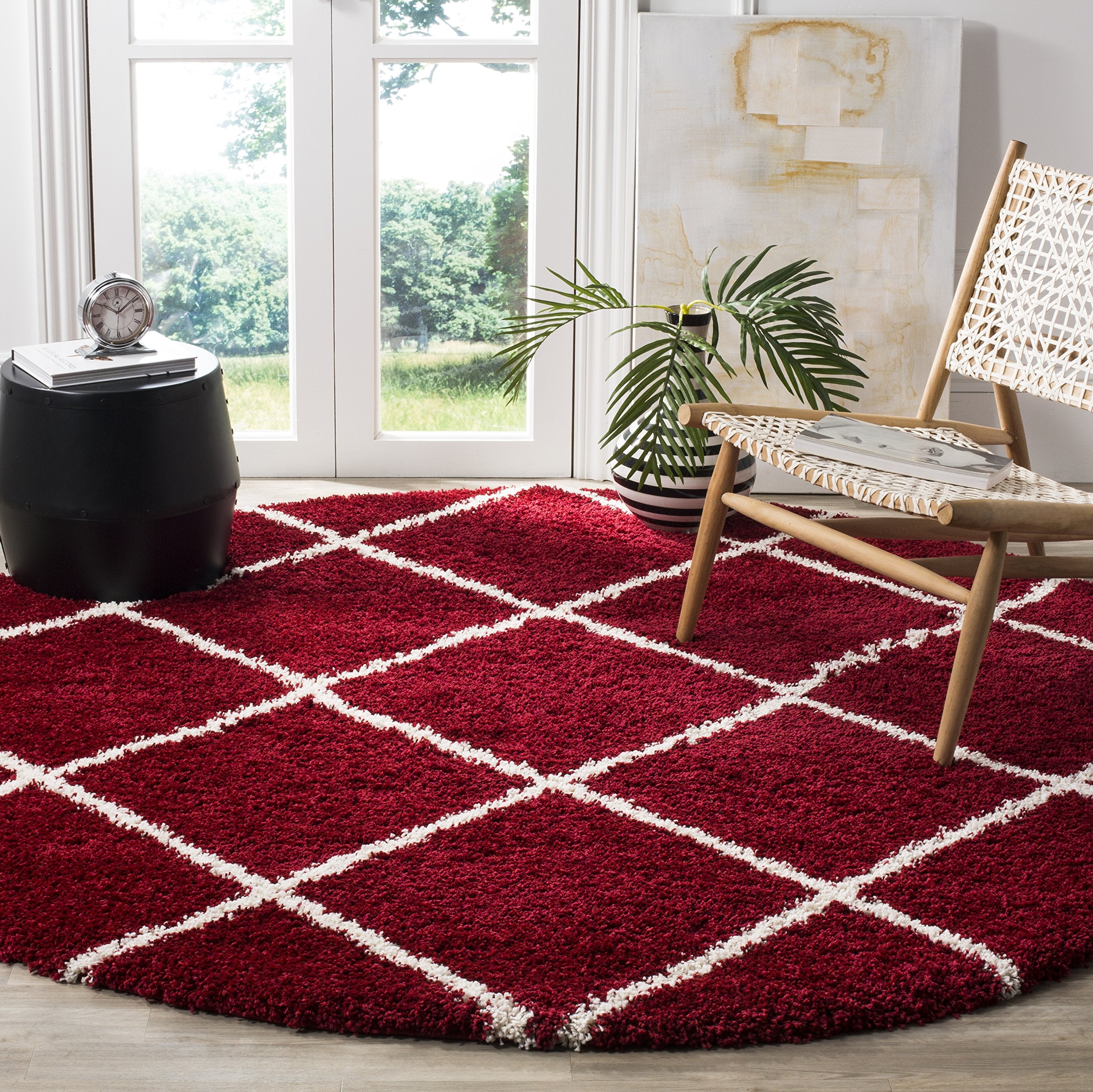SAFAVIEH Hudson Shag Collection Area Rug - 5'3" x 7'6", Beige & Ivory, Modern Trellis Design, Non-Shedding & Easy Care, 2-inch Thick Ideal for High Traffic Areas in Living Room, Bedroom (SGH281S)