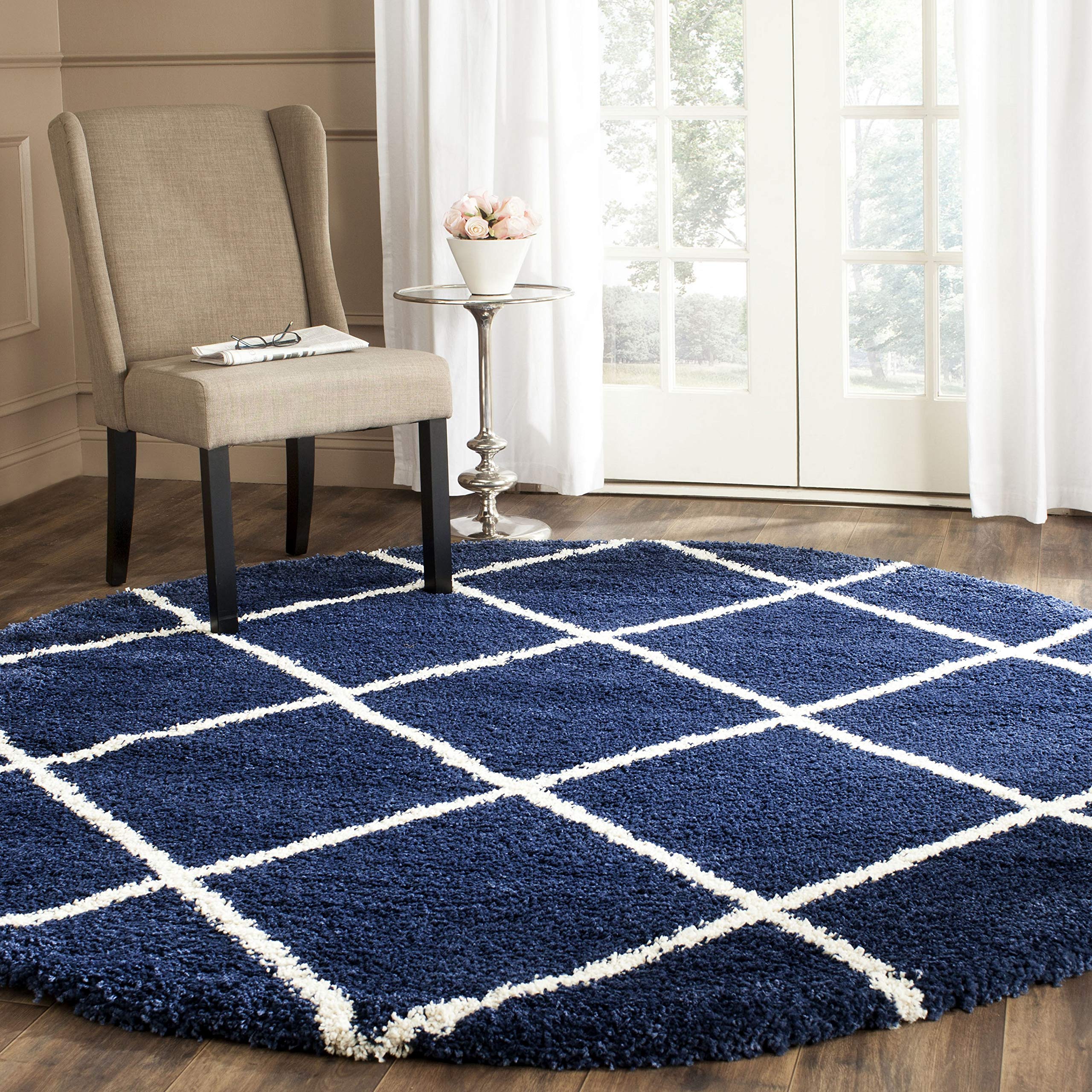 SAFAVIEH Hudson Shag Collection Area Rug - 5'3" x 7'6", Beige & Ivory, Modern Trellis Design, Non-Shedding & Easy Care, 2-inch Thick Ideal for High Traffic Areas in Living Room, Bedroom (SGH281S)
