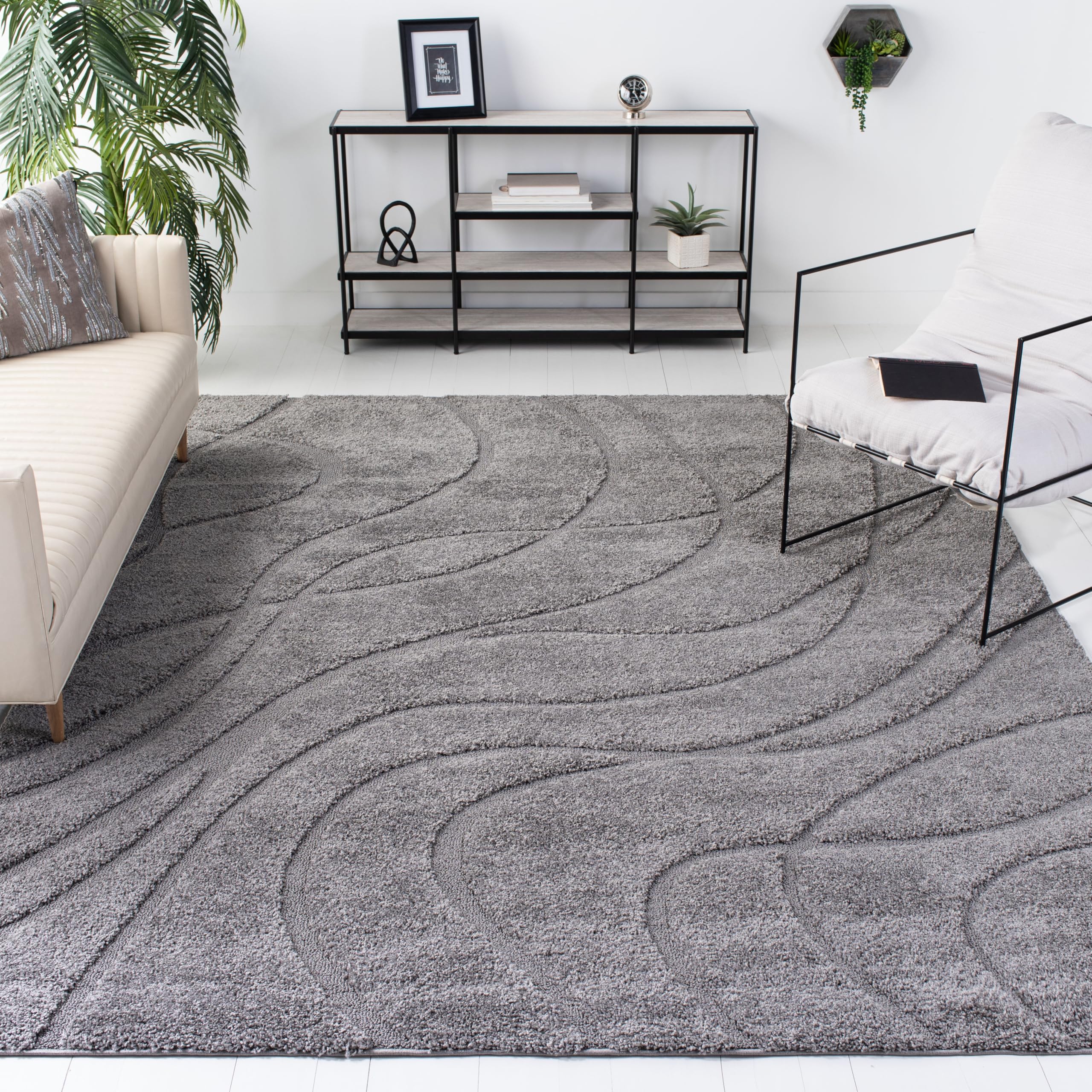 SAFAVIEH Florida Shag Collection Area Rug - 5'3" x 7'6", Cream & Beige, Non-Shedding & Easy Care, 1.2-inch Thick Ideal for High Traffic Areas in Living Room, Bedroom (SG471-1113)