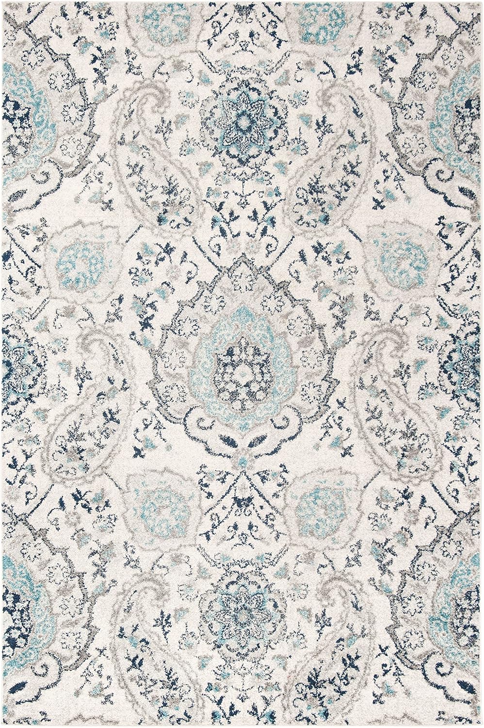 SAFAVIEH Madison Collection Area Rug - 5'3" x 7'6", Cream & Light Grey, Boho Chic Glam Paisley Design, Non-Shedding & Easy Care, Ideal for High Traffic Areas in Living Room, Bedroom (MAD600C)