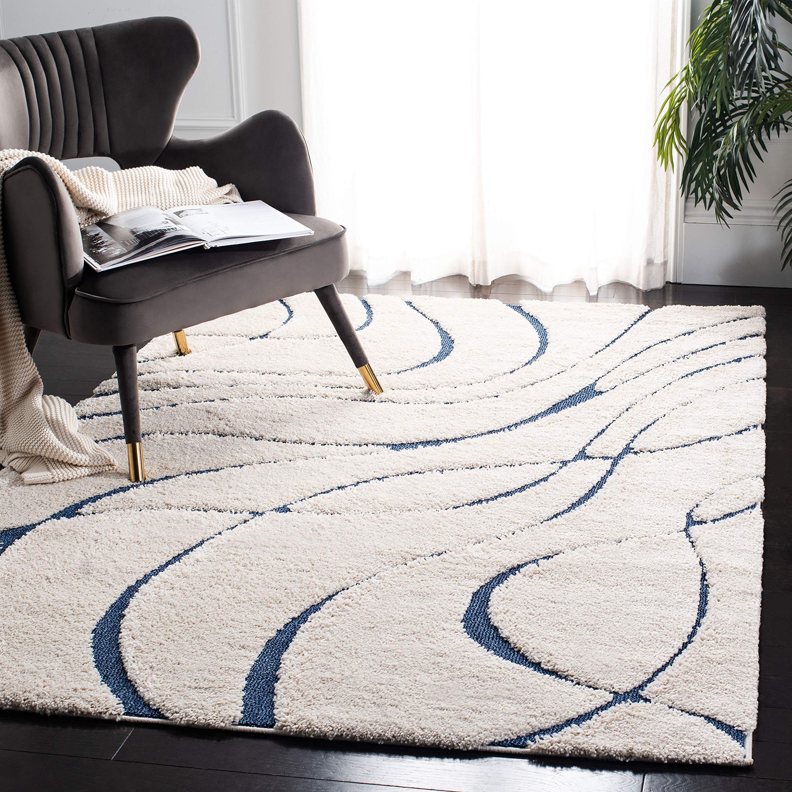 SAFAVIEH Florida Shag Collection Area Rug - 5'3" x 7'6", Cream & Beige, Non-Shedding & Easy Care, 1.2-inch Thick Ideal for High Traffic Areas in Living Room, Bedroom (SG471-1113)