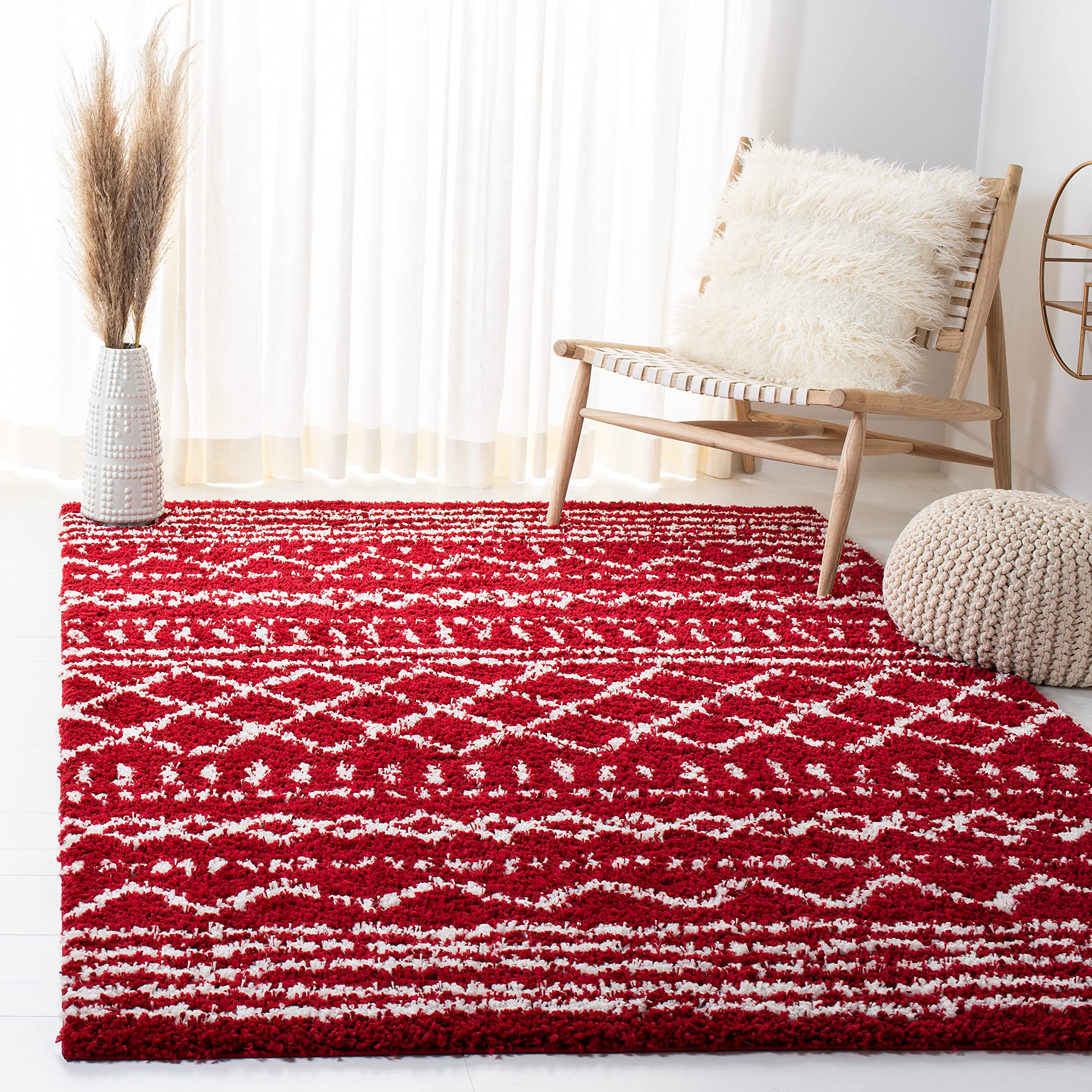 SAFAVIEH Arizona Shag Collection Area Rug - 6'7" x 9'2", Ivory & Beige, Moroccan Boho Design, Non-Shedding & Easy to Clean, Ideal for Living Room, Bedroom, Dining Space (ASG741A)