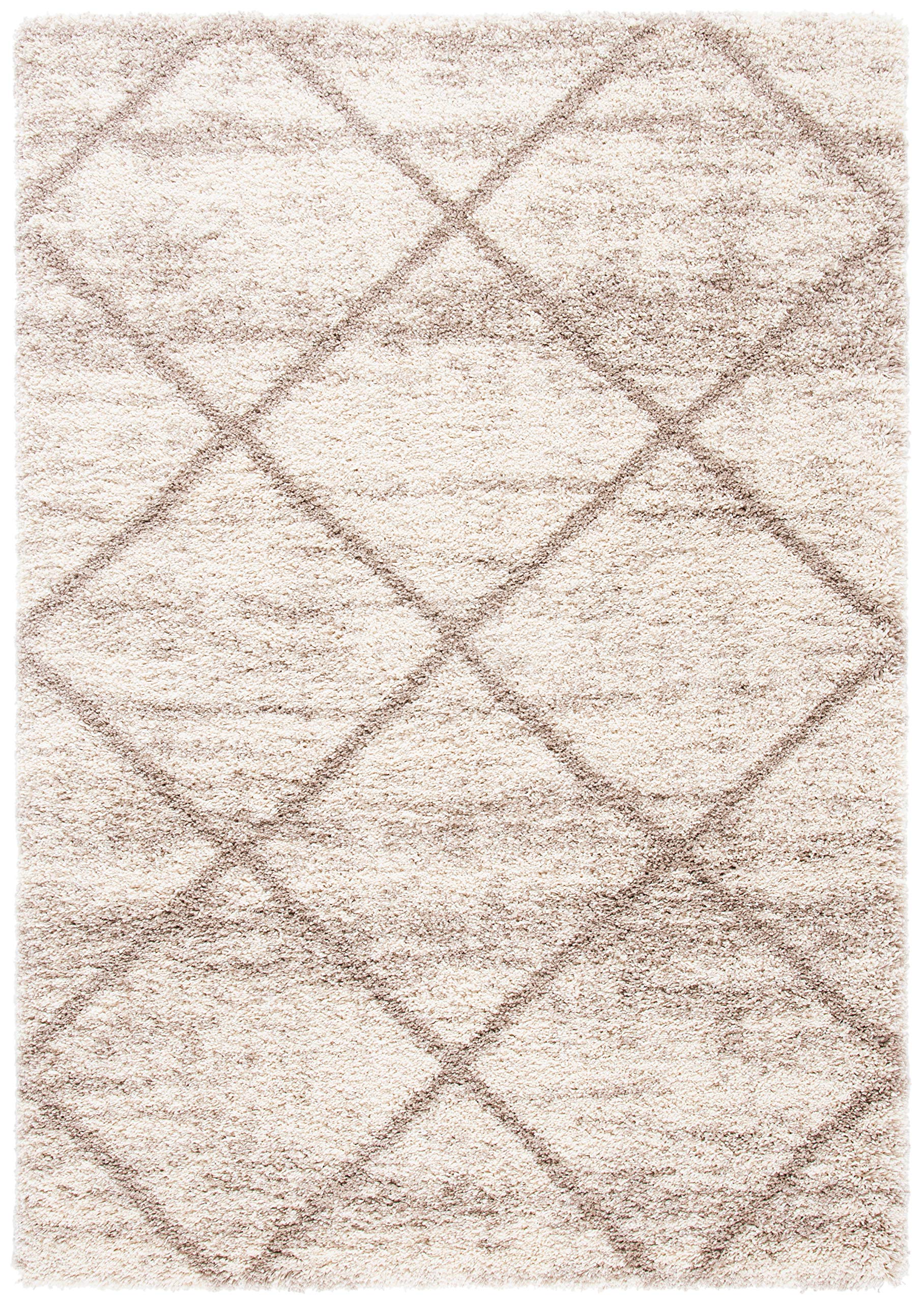 SAFAVIEH Hudson Shag Collection Area Rug - 5'3" x 7'6", Beige & Ivory, Modern Trellis Design, Non-Shedding & Easy Care, 2-inch Thick Ideal for High Traffic Areas in Living Room, Bedroom (SGH281S)