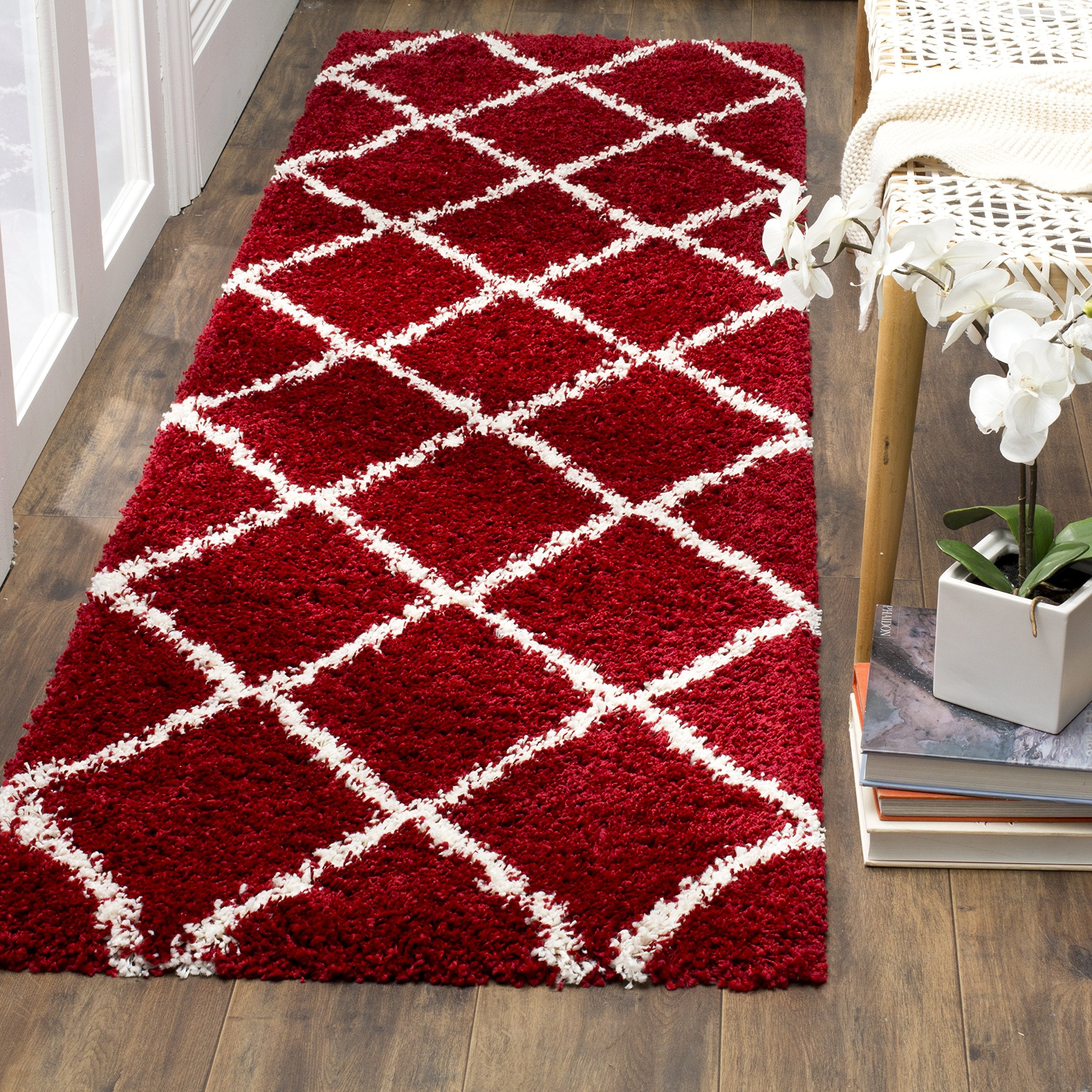 SAFAVIEH Hudson Shag Collection Area Rug - 5'3" x 7'6", Beige & Ivory, Modern Trellis Design, Non-Shedding & Easy Care, 2-inch Thick Ideal for High Traffic Areas in Living Room, Bedroom (SGH281S)