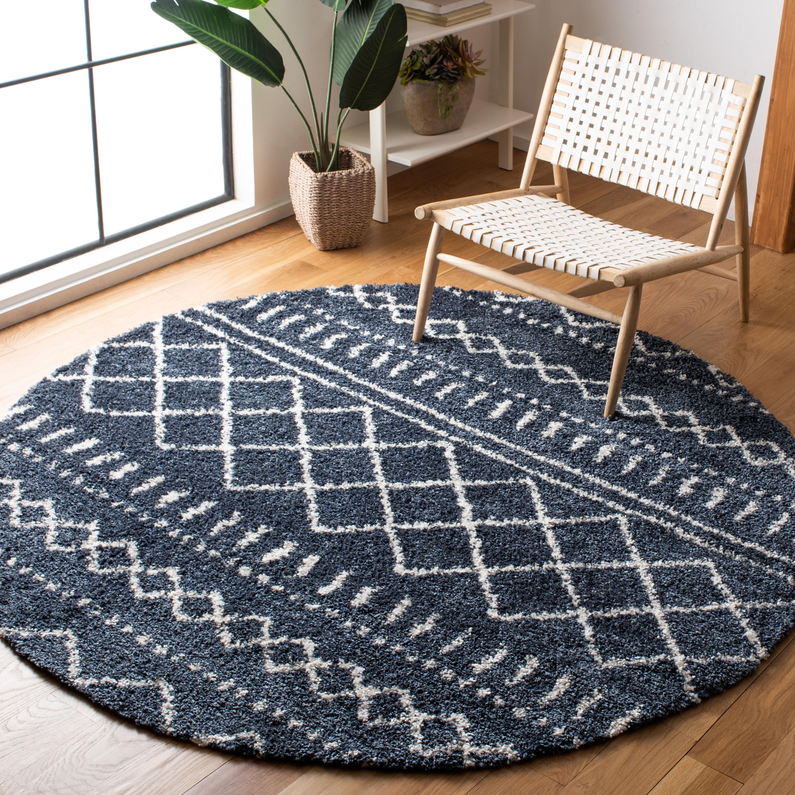 SAFAVIEH Arizona Shag Collection Area Rug - 6'7" x 9'2", Ivory & Beige, Moroccan Boho Design, Non-Shedding & Easy to Clean, Ideal for Living Room, Bedroom, Dining Space (ASG741A)
