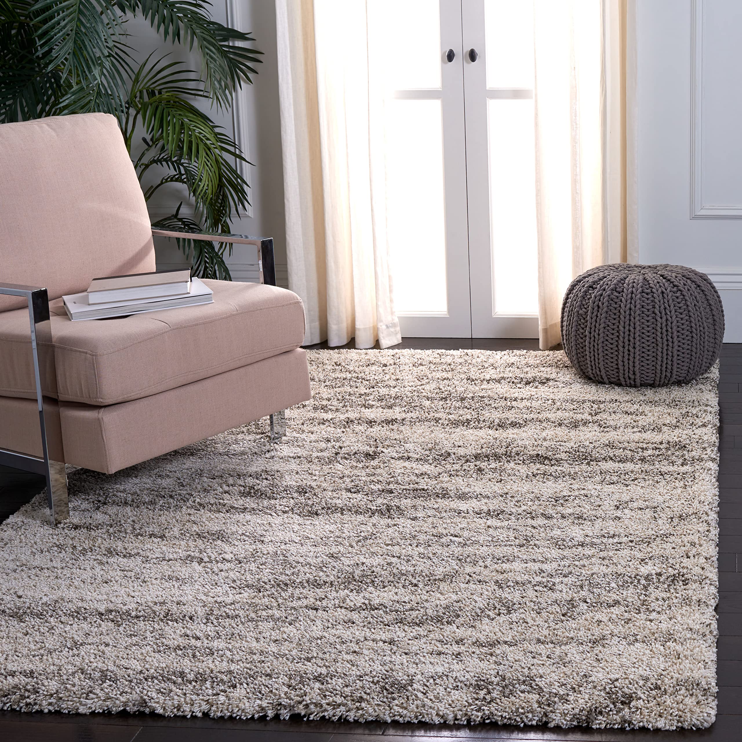 SAFAVIEH Hudson Shag Collection Area Rug - 6' x 9', Ivory & Beige, Modern Design, Non-Shedding & Easy Care, 2-inch Thick Ideal for High Traffic Areas in Living Room, Bedroom (SGH206B)