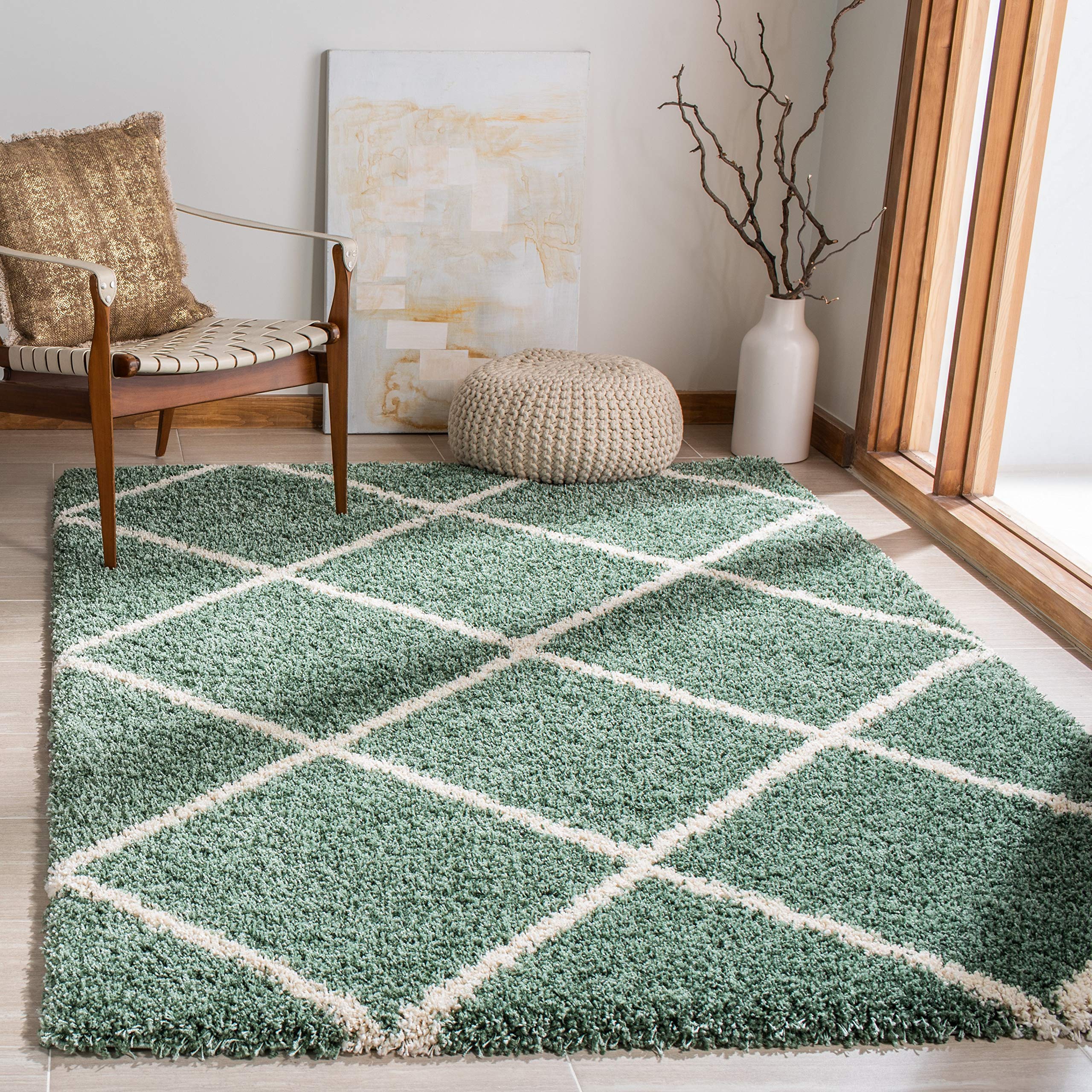 SAFAVIEH Hudson Shag Collection Area Rug - 5'3" x 7'6", Beige & Ivory, Modern Trellis Design, Non-Shedding & Easy Care, 2-inch Thick Ideal for High Traffic Areas in Living Room, Bedroom (SGH281S)