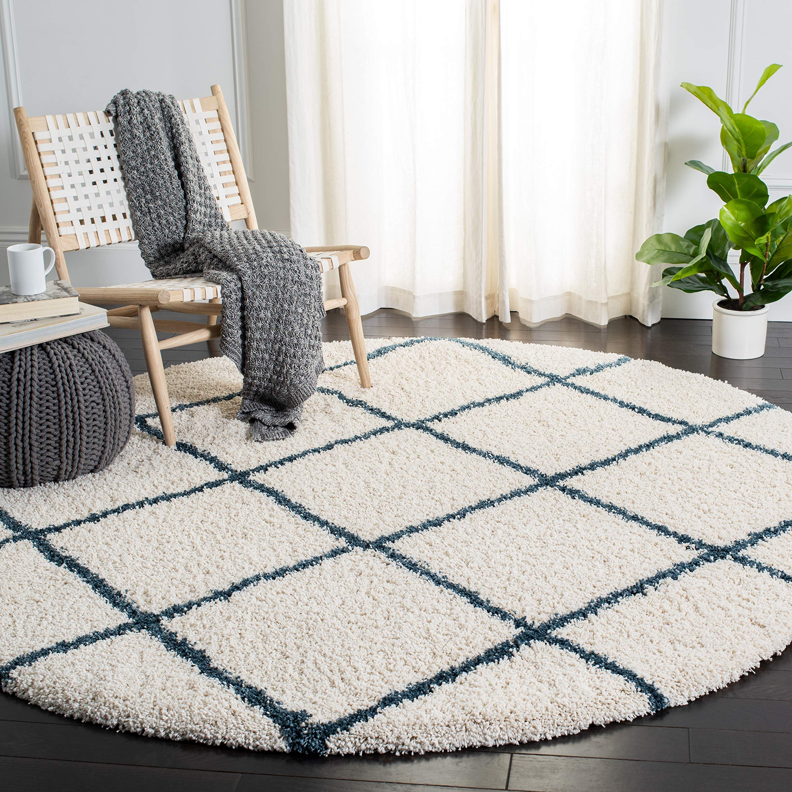 SAFAVIEH Hudson Shag Collection Area Rug - 5'3" x 7'6", Beige & Ivory, Modern Trellis Design, Non-Shedding & Easy Care, 2-inch Thick Ideal for High Traffic Areas in Living Room, Bedroom (SGH281S)