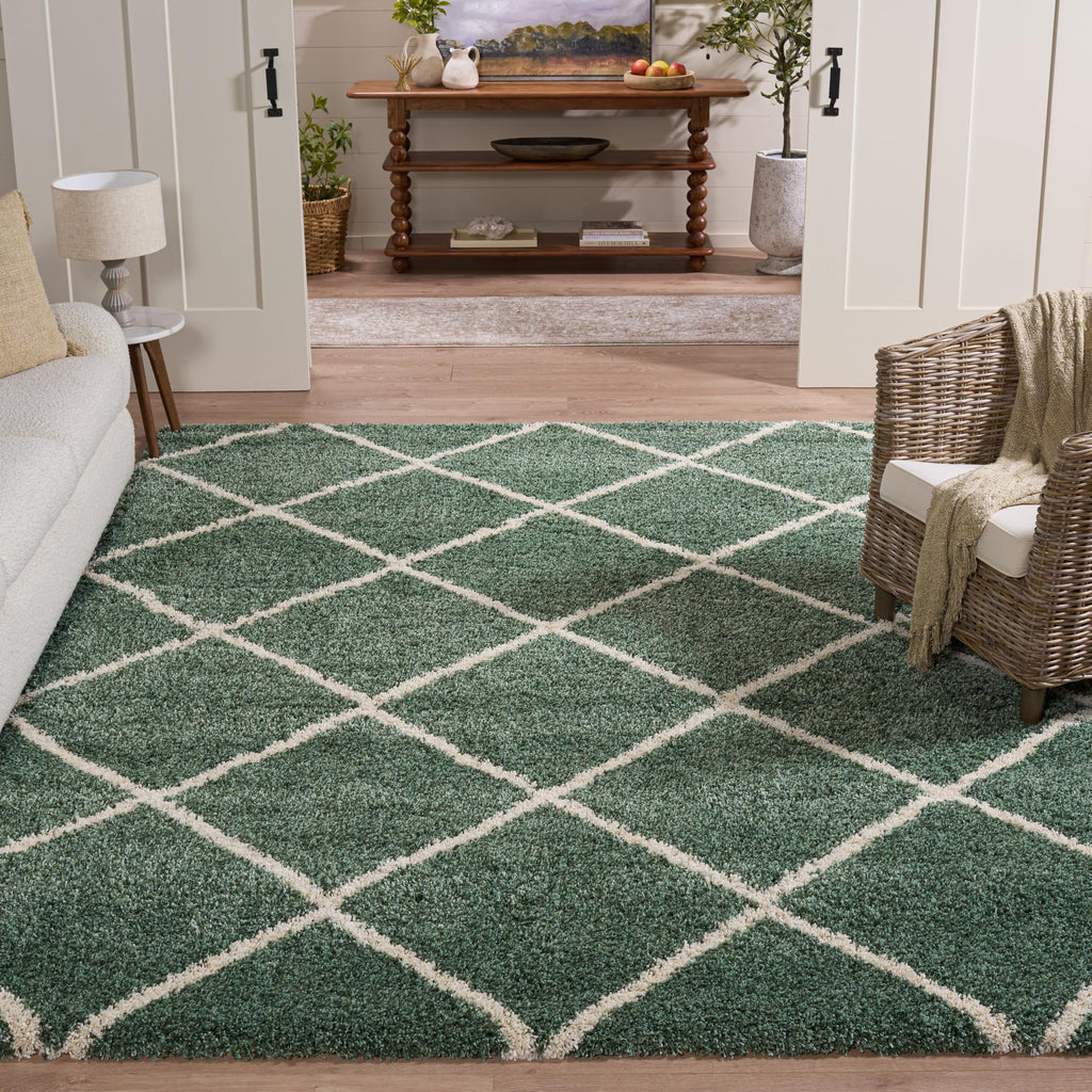 SAFAVIEH Hudson Shag Collection Area Rug - 5'3" x 7'6", Beige & Ivory, Modern Trellis Design, Non-Shedding & Easy Care, 2-inch Thick Ideal for High Traffic Areas in Living Room, Bedroom (SGH281S)