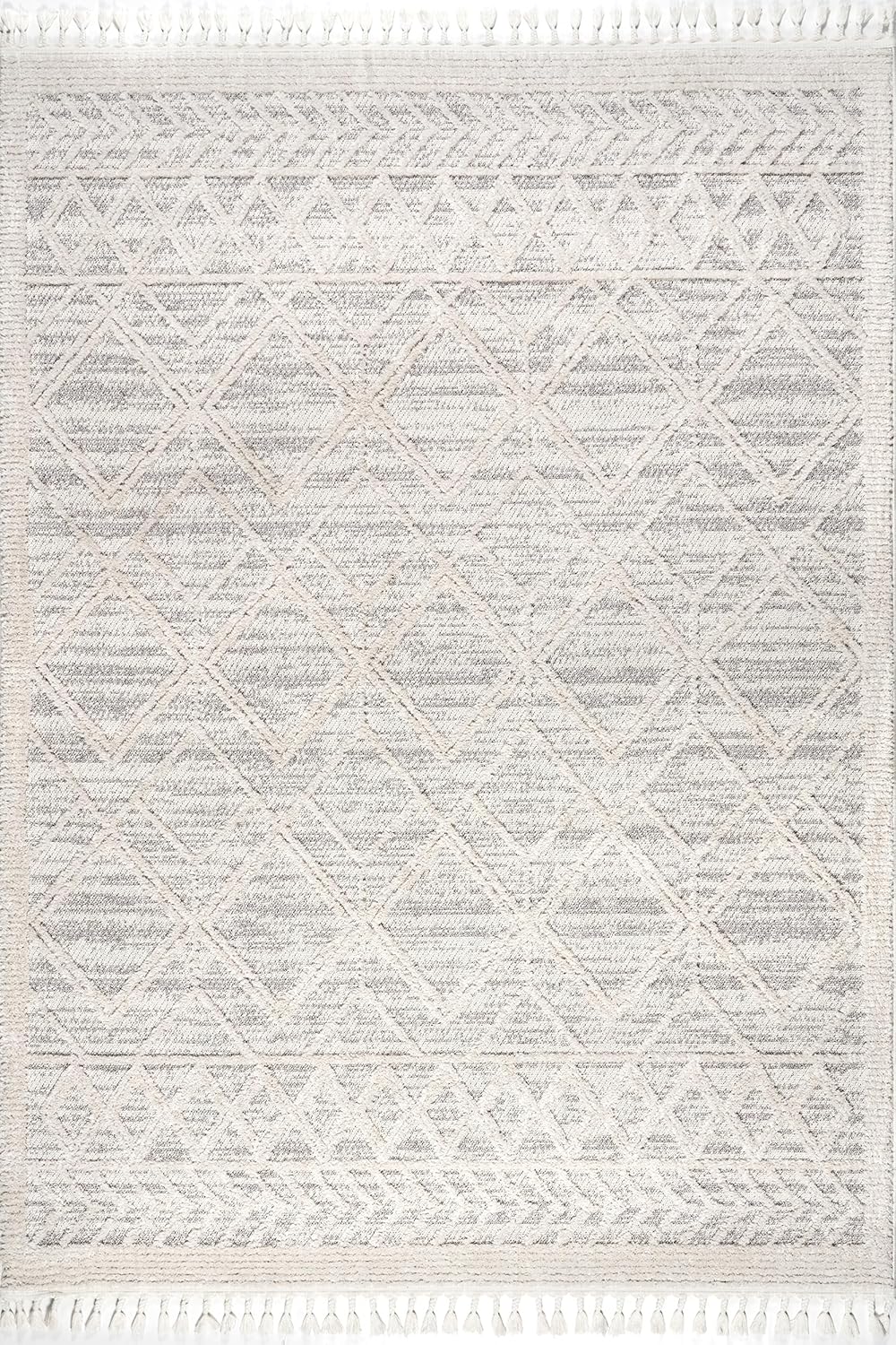 nuLOOM 7x9 Ansley Moroccan Tassel Area Rug, Light Grey, High-Low Textured Bohemian Design, Plush High Pile, Stain Resistant, For Bedroom, Living Room, Hallway, Entryway