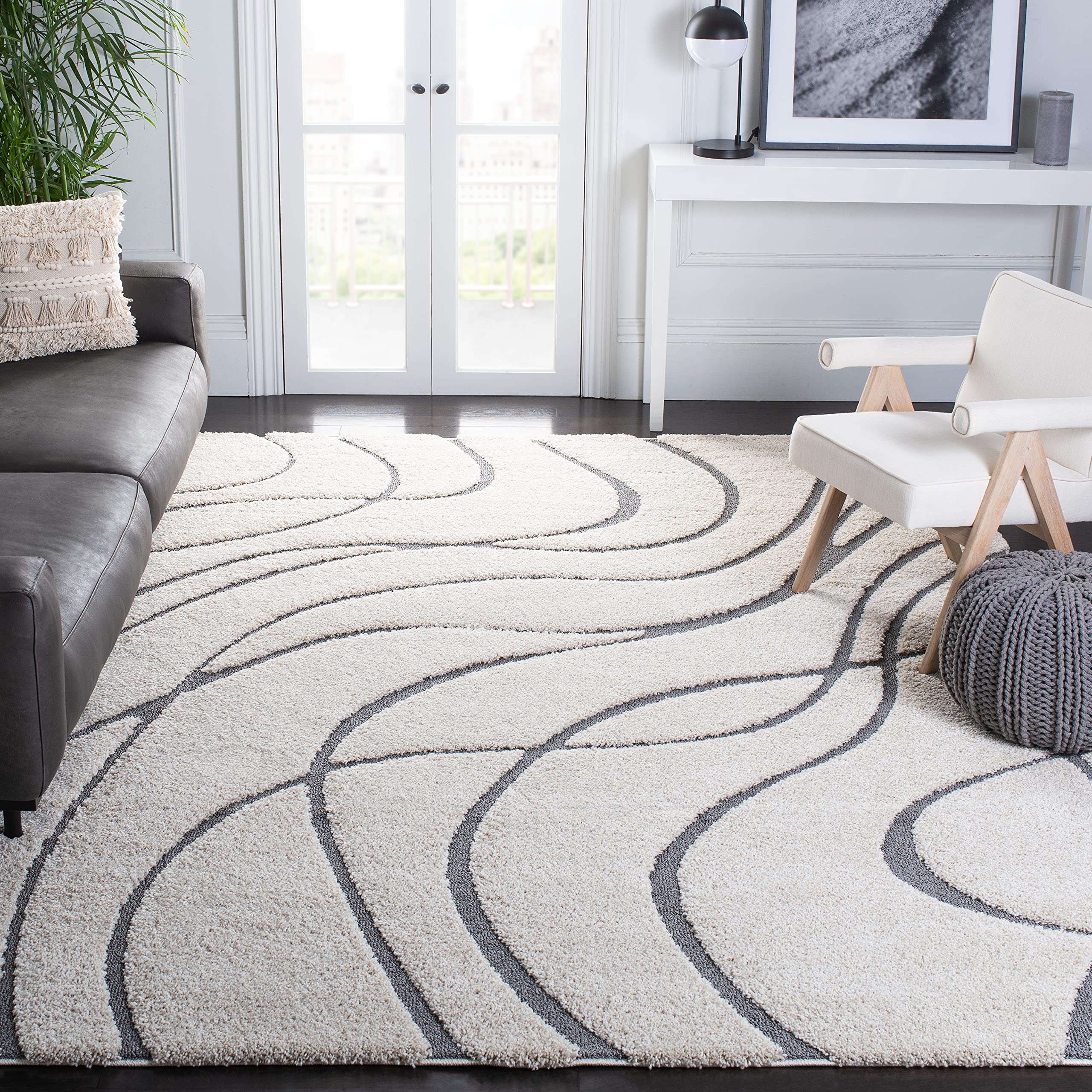 SAFAVIEH Florida Shag Collection Area Rug - 5'3" x 7'6", Cream & Beige, Non-Shedding & Easy Care, 1.2-inch Thick Ideal for High Traffic Areas in Living Room, Bedroom (SG471-1113)