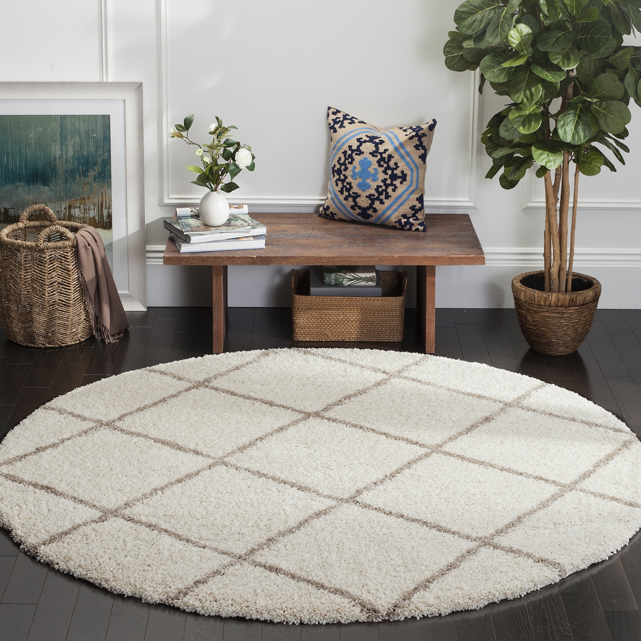 SAFAVIEH Hudson Shag Collection Area Rug - 5'3" x 7'6", Beige & Ivory, Modern Trellis Design, Non-Shedding & Easy Care, 2-inch Thick Ideal for High Traffic Areas in Living Room, Bedroom (SGH281S)