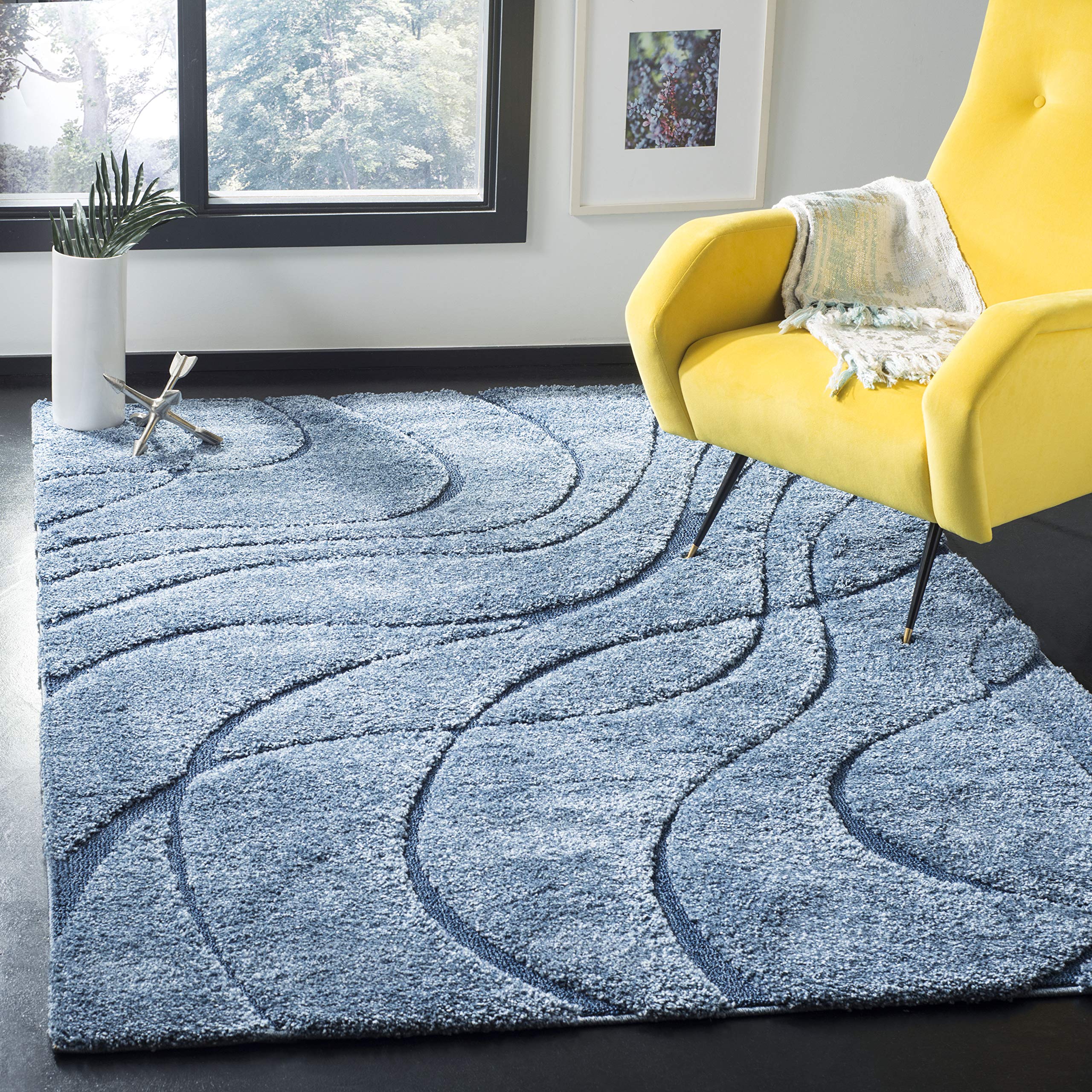 SAFAVIEH Florida Shag Collection Area Rug - 5'3" x 7'6", Cream & Beige, Non-Shedding & Easy Care, 1.2-inch Thick Ideal for High Traffic Areas in Living Room, Bedroom (SG471-1113)