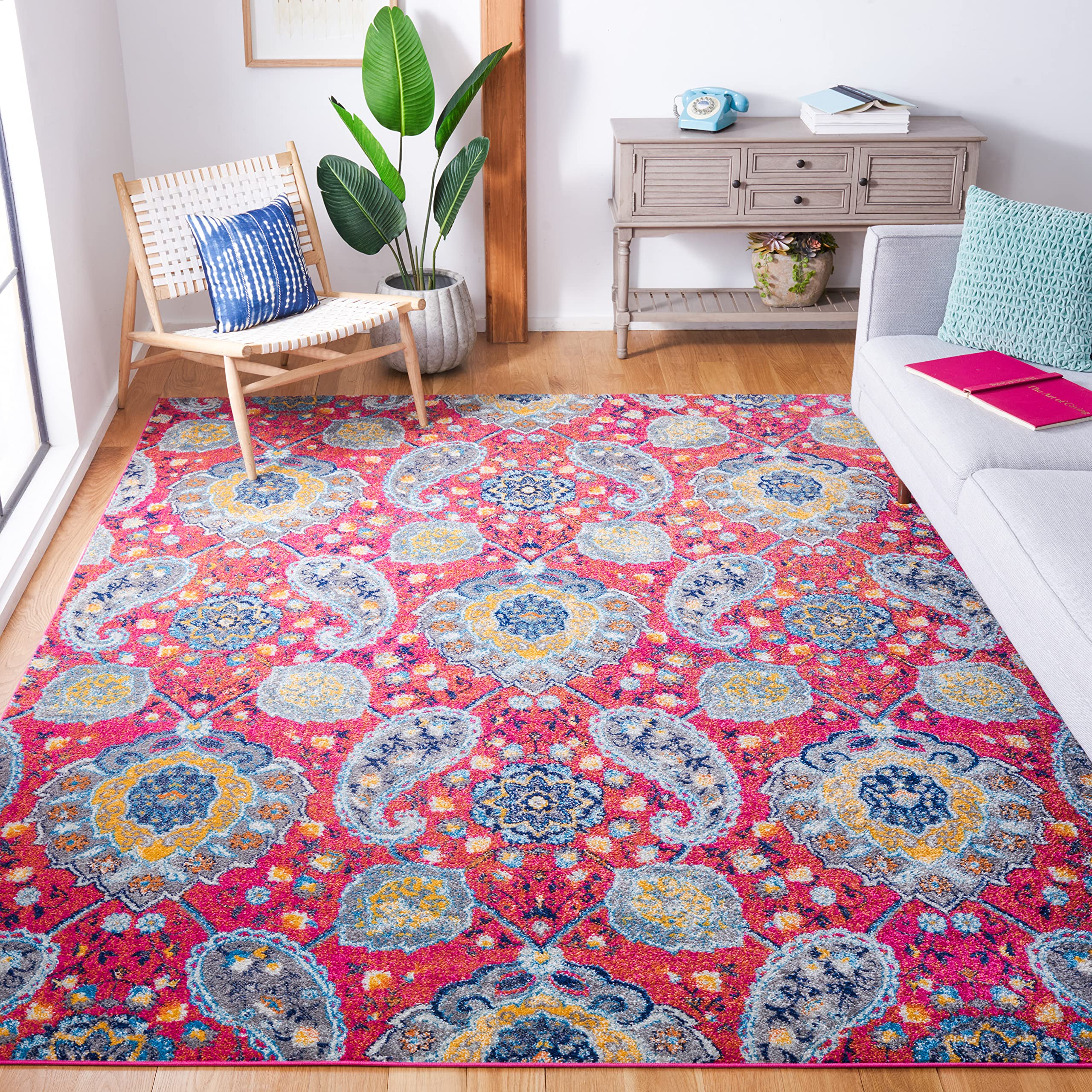 SAFAVIEH Madison Collection Area Rug - 5'3" x 7'6", Cream & Light Grey, Boho Chic Glam Paisley Design, Non-Shedding & Easy Care, Ideal for High Traffic Areas in Living Room, Bedroom (MAD600C)