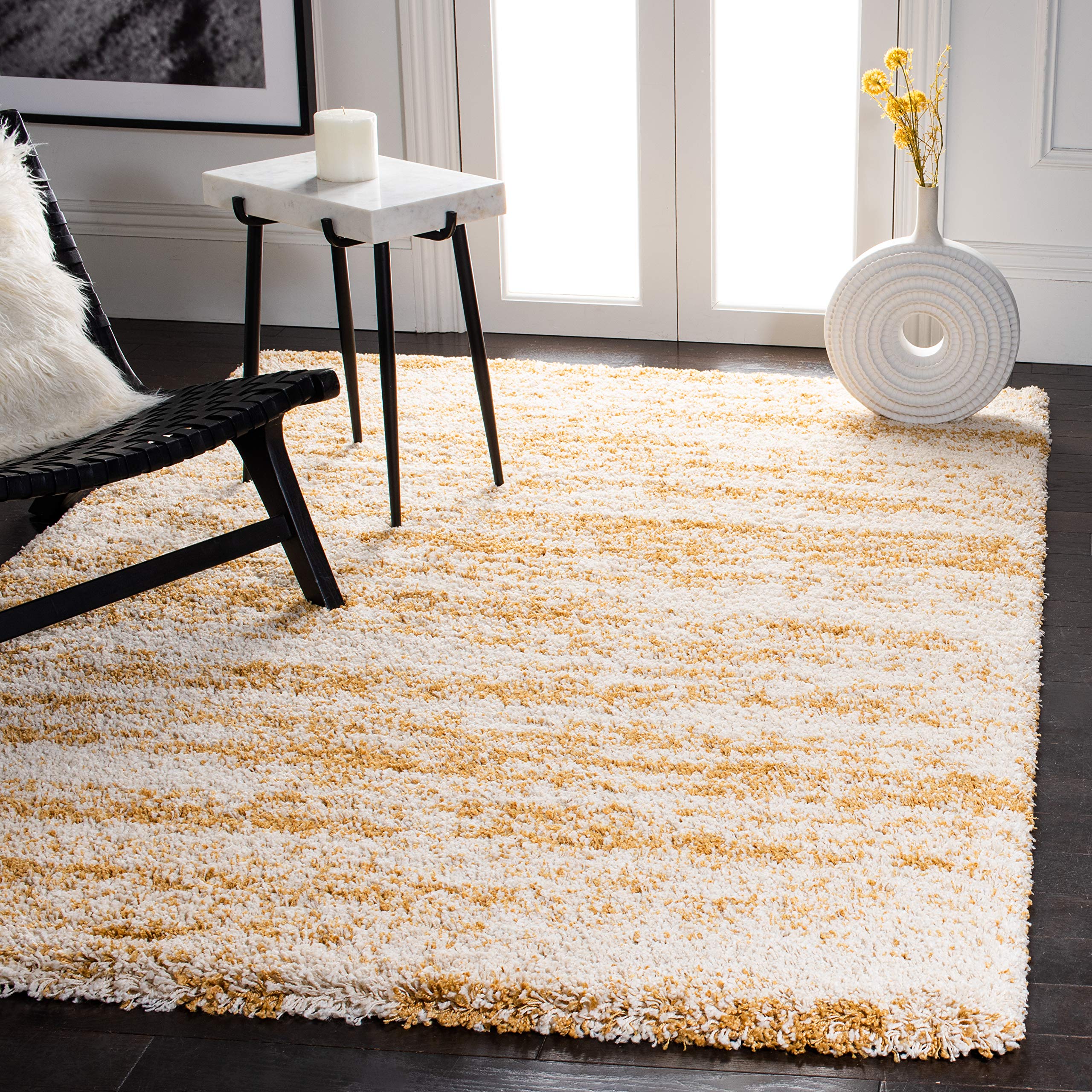SAFAVIEH Hudson Shag Collection Area Rug - 6' x 9', Ivory & Beige, Modern Design, Non-Shedding & Easy Care, 2-inch Thick Ideal for High Traffic Areas in Living Room, Bedroom (SGH206B)