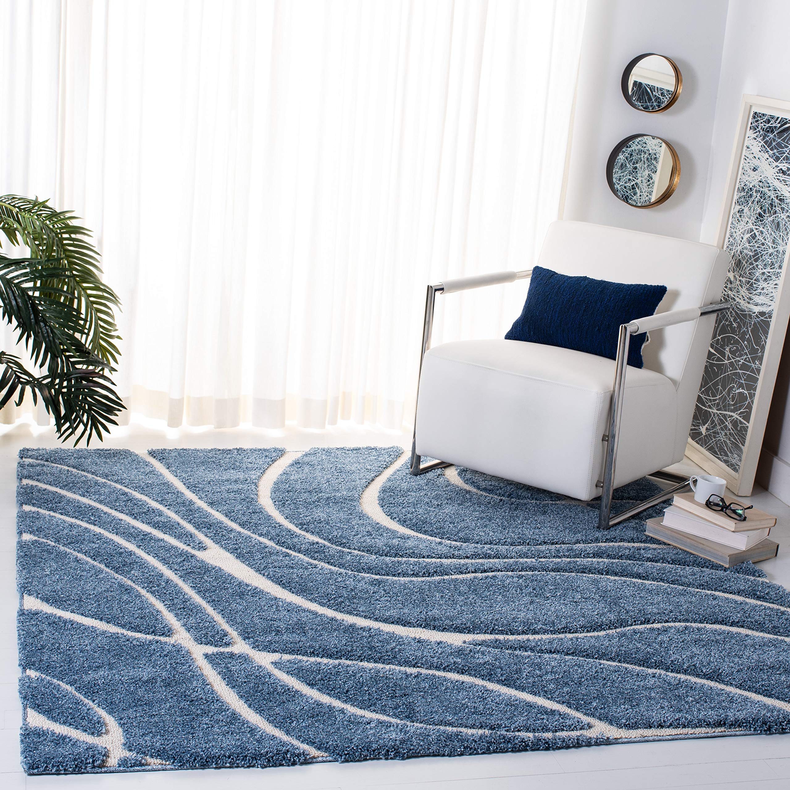 SAFAVIEH Florida Shag Collection Area Rug - 5'3" x 7'6", Cream & Beige, Non-Shedding & Easy Care, 1.2-inch Thick Ideal for High Traffic Areas in Living Room, Bedroom (SG471-1113)