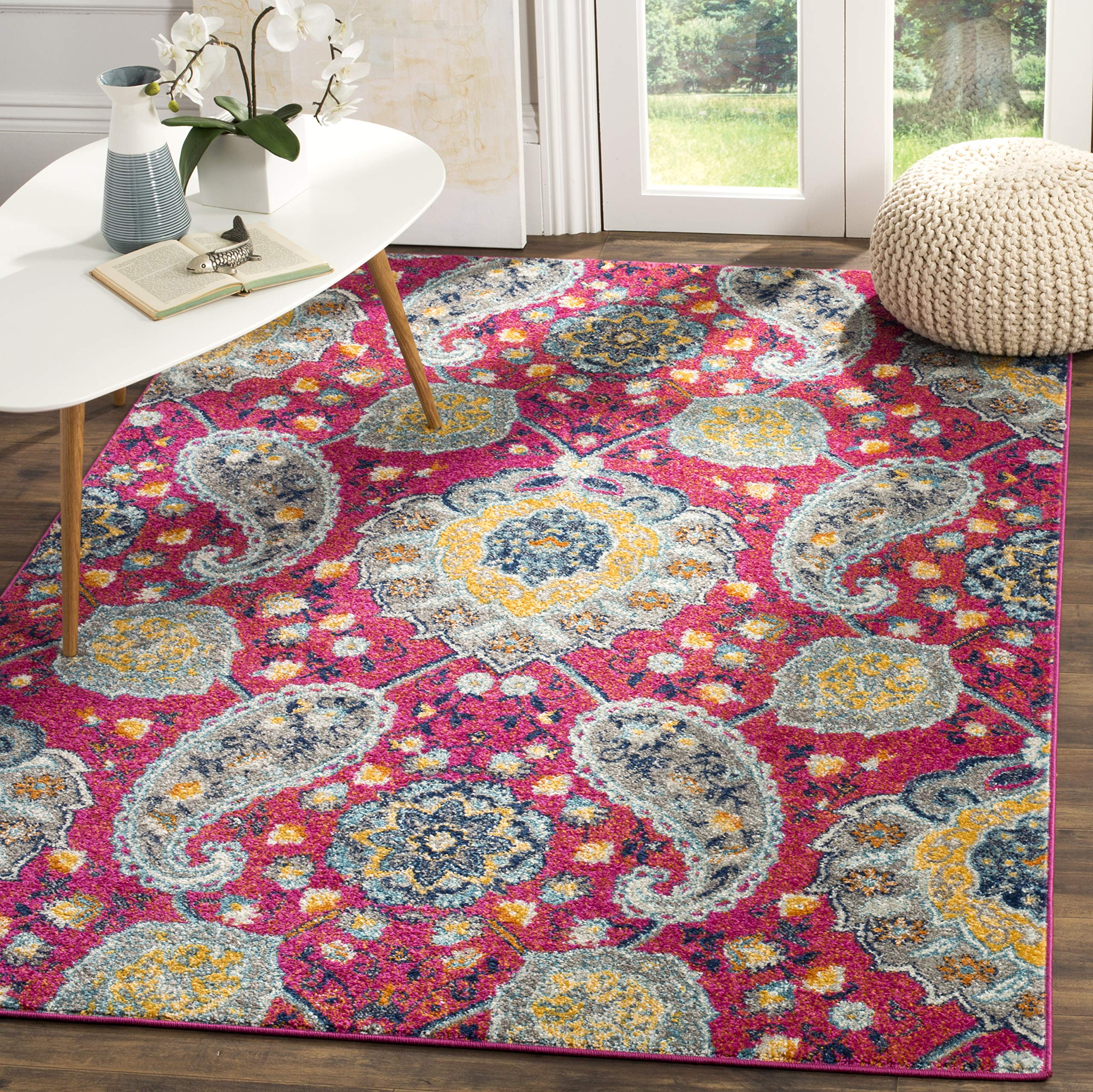 SAFAVIEH Madison Collection Area Rug - 5'3" x 7'6", Cream & Light Grey, Boho Chic Glam Paisley Design, Non-Shedding & Easy Care, Ideal for High Traffic Areas in Living Room, Bedroom (MAD600C)