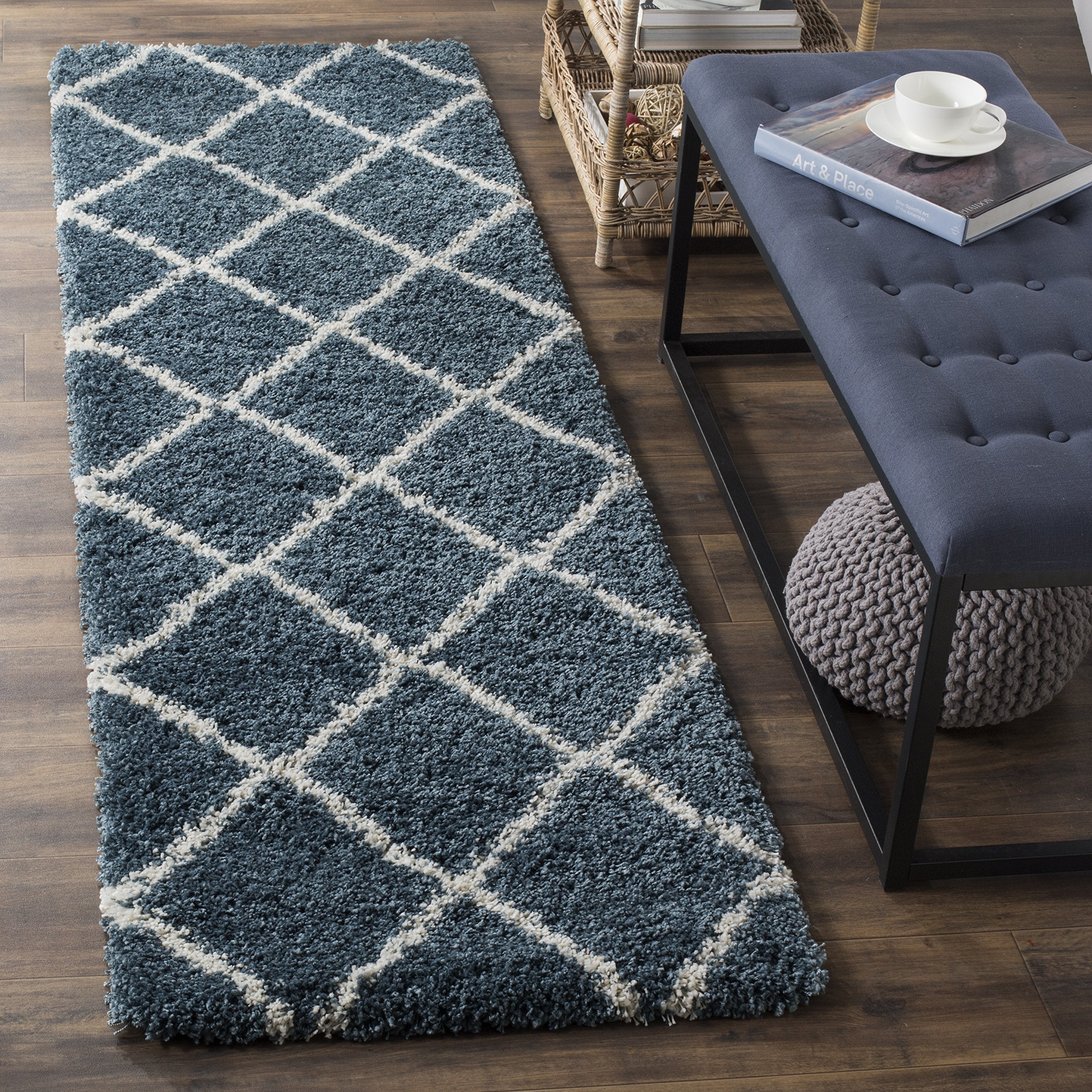SAFAVIEH Hudson Shag Collection Area Rug - 5'3" x 7'6", Beige & Ivory, Modern Trellis Design, Non-Shedding & Easy Care, 2-inch Thick Ideal for High Traffic Areas in Living Room, Bedroom (SGH281S)