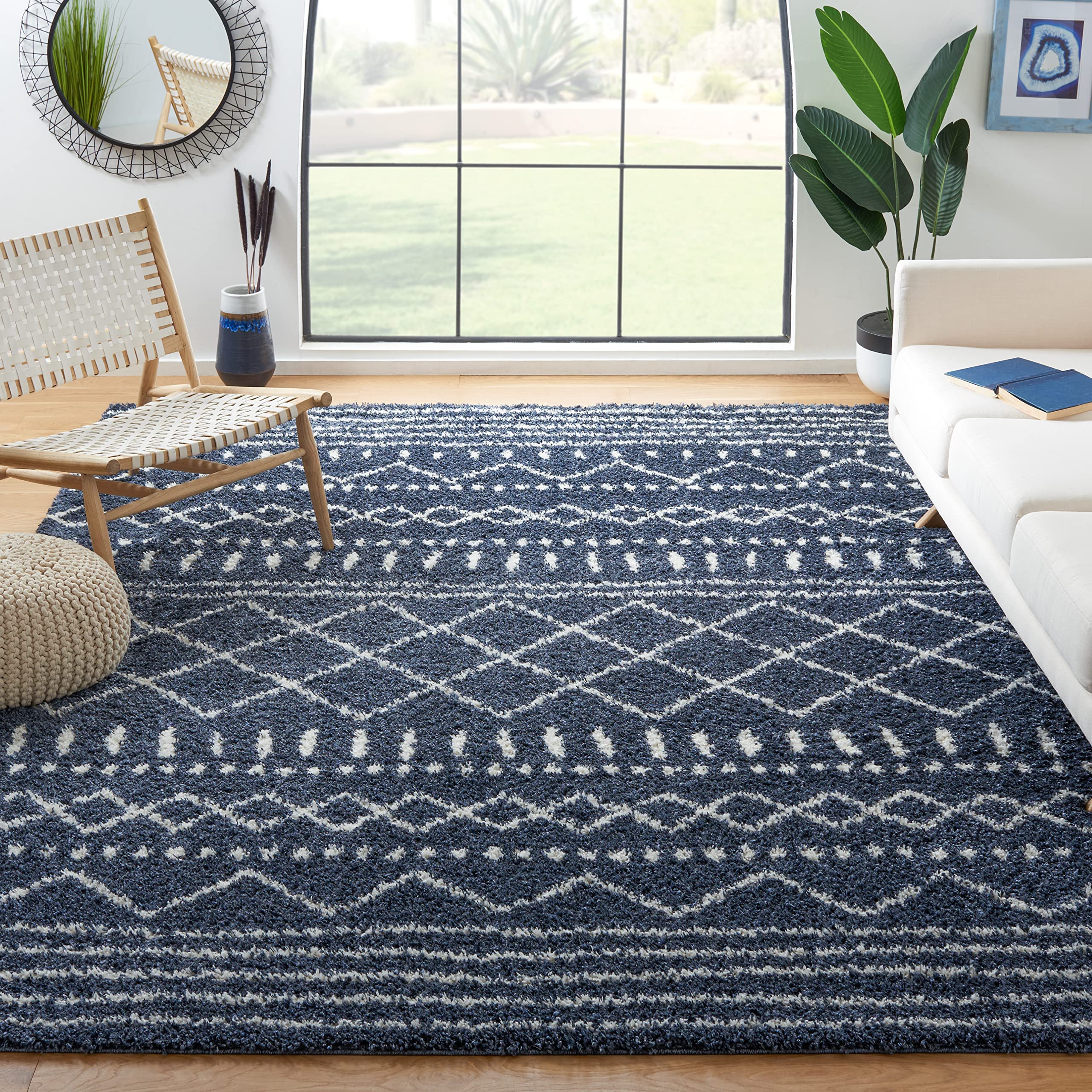 SAFAVIEH Arizona Shag Collection Area Rug - 6'7" x 9'2", Ivory & Beige, Moroccan Boho Design, Non-Shedding & Easy to Clean, Ideal for Living Room, Bedroom, Dining Space (ASG741A)
