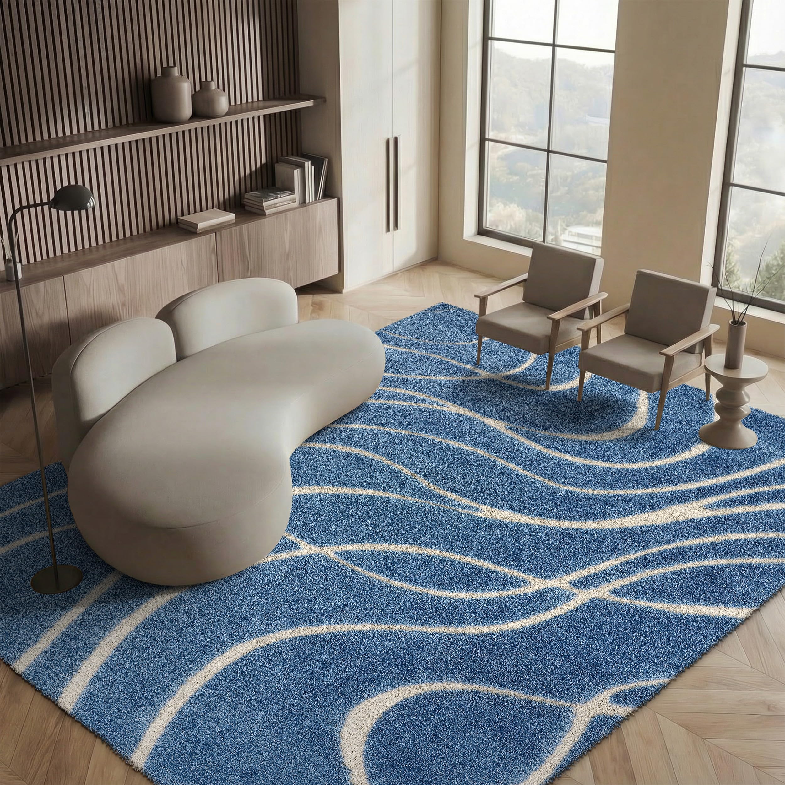 SAFAVIEH Florida Shag Collection Area Rug - 5'3" x 7'6", Cream & Beige, Non-Shedding & Easy Care, 1.2-inch Thick Ideal for High Traffic Areas in Living Room, Bedroom (SG471-1113)