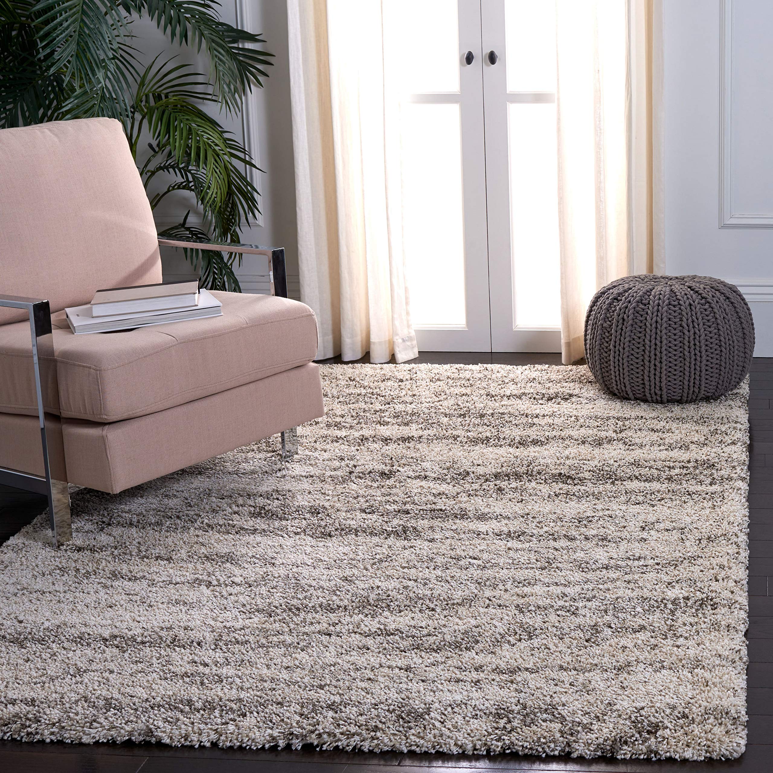 SAFAVIEH Hudson Shag Collection Area Rug - 6' x 9', Ivory & Beige, Modern Design, Non-Shedding & Easy Care, 2-inch Thick Ideal for High Traffic Areas in Living Room, Bedroom (SGH206B)