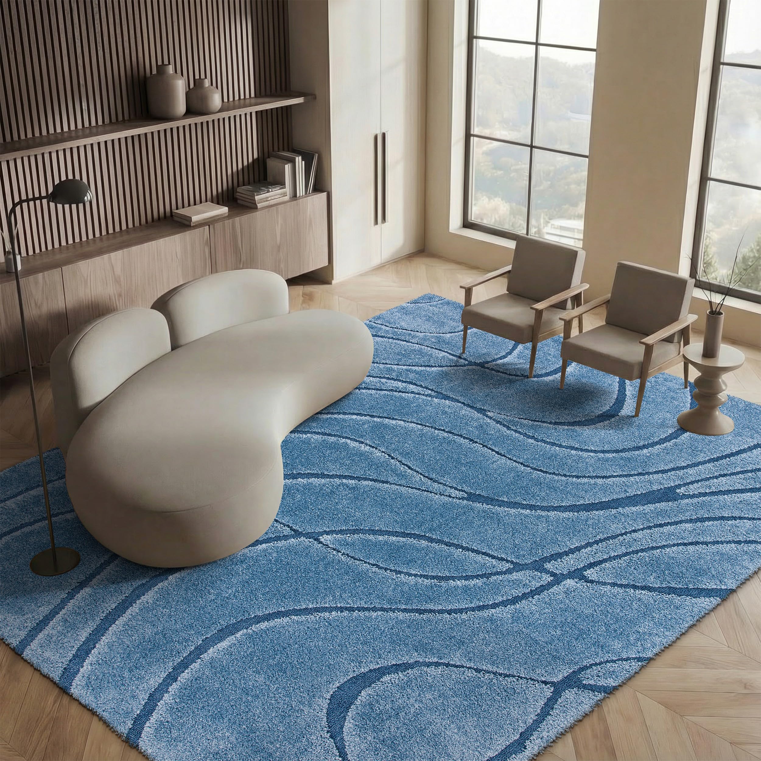 SAFAVIEH Florida Shag Collection Area Rug - 5'3" x 7'6", Cream & Beige, Non-Shedding & Easy Care, 1.2-inch Thick Ideal for High Traffic Areas in Living Room, Bedroom (SG471-1113)