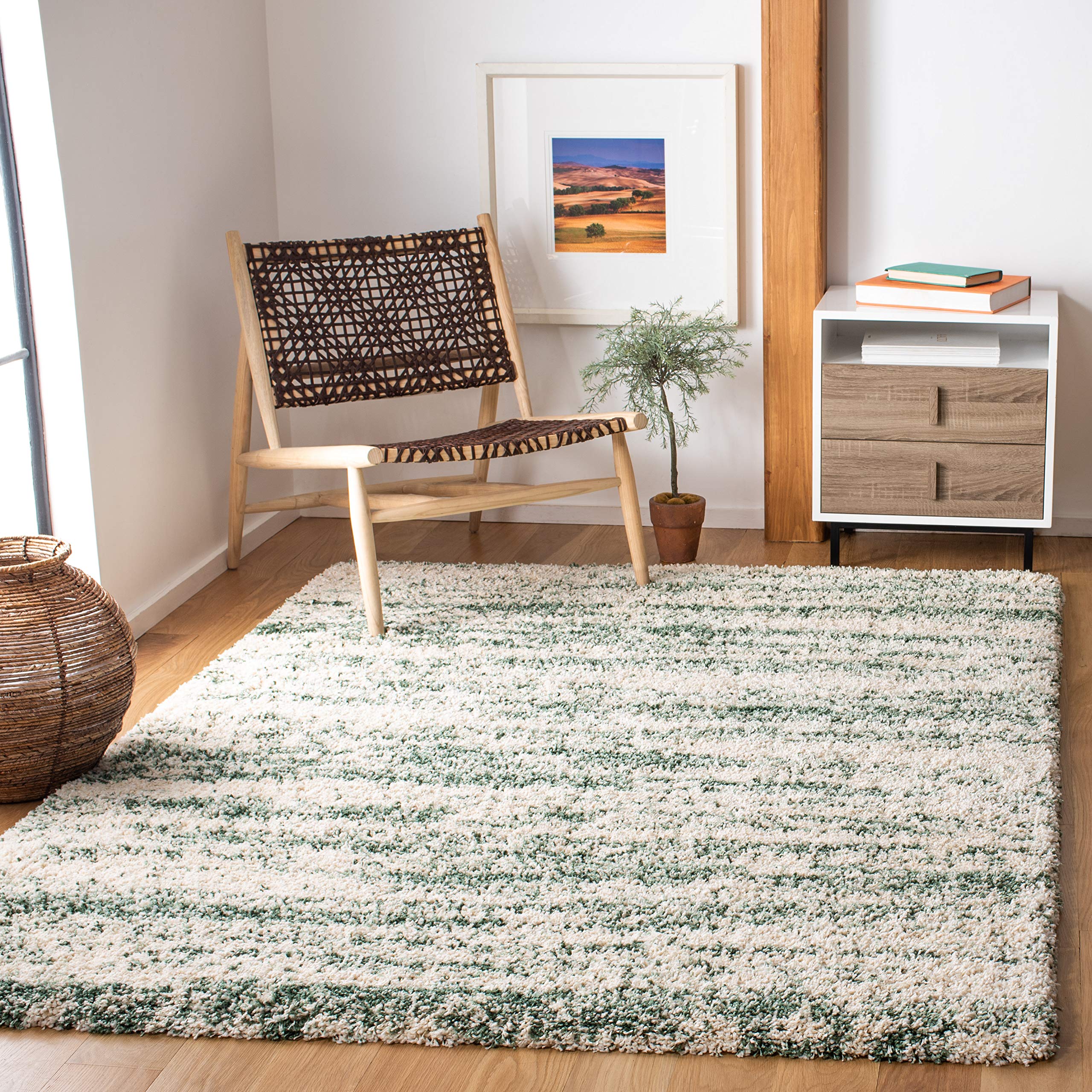 SAFAVIEH Hudson Shag Collection Area Rug - 6' x 9', Ivory & Beige, Modern Design, Non-Shedding & Easy Care, 2-inch Thick Ideal for High Traffic Areas in Living Room, Bedroom (SGH206B)