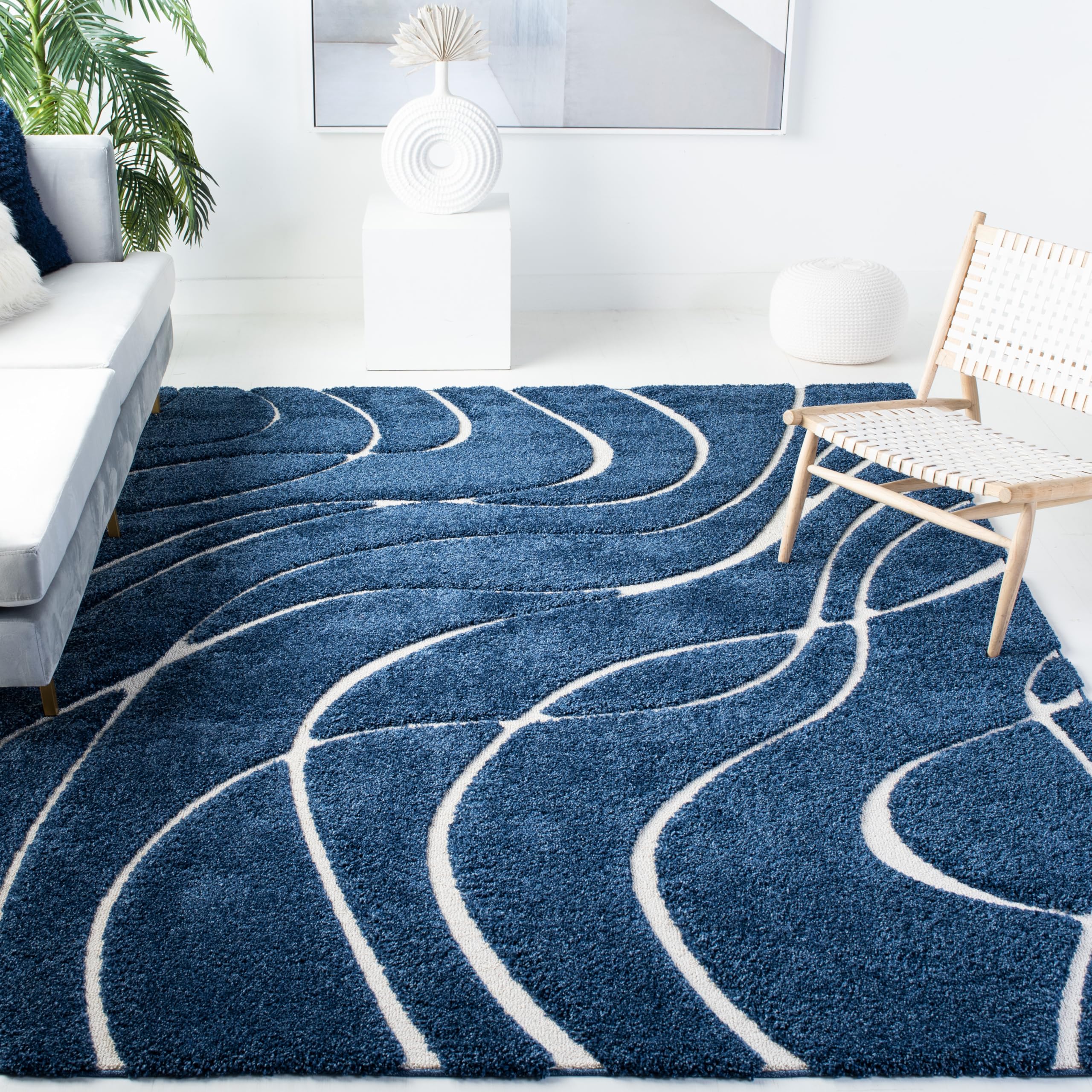SAFAVIEH Florida Shag Collection Area Rug - 5'3" x 7'6", Cream & Beige, Non-Shedding & Easy Care, 1.2-inch Thick Ideal for High Traffic Areas in Living Room, Bedroom (SG471-1113)
