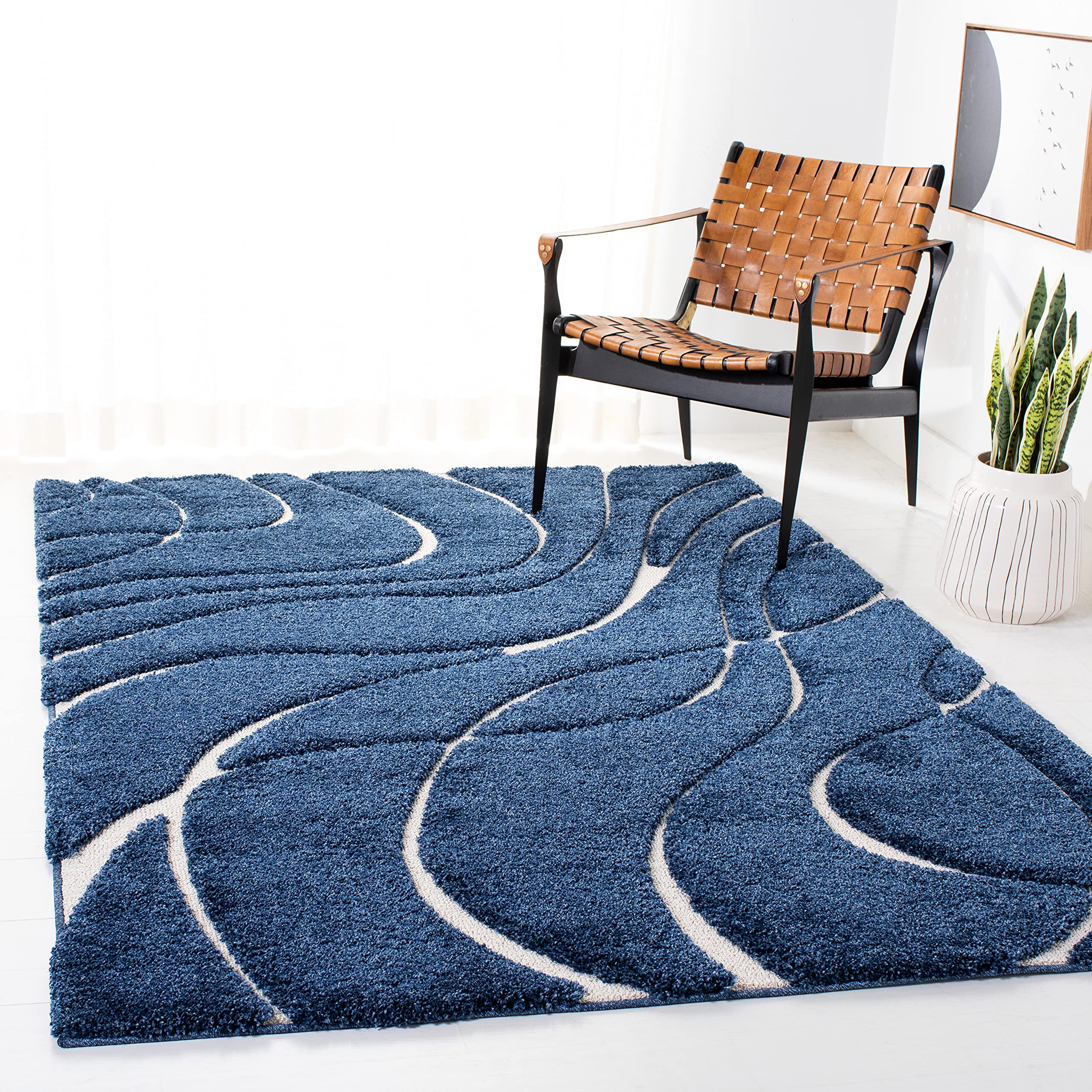 SAFAVIEH Florida Shag Collection Area Rug - 5'3" x 7'6", Cream & Beige, Non-Shedding & Easy Care, 1.2-inch Thick Ideal for High Traffic Areas in Living Room, Bedroom (SG471-1113)