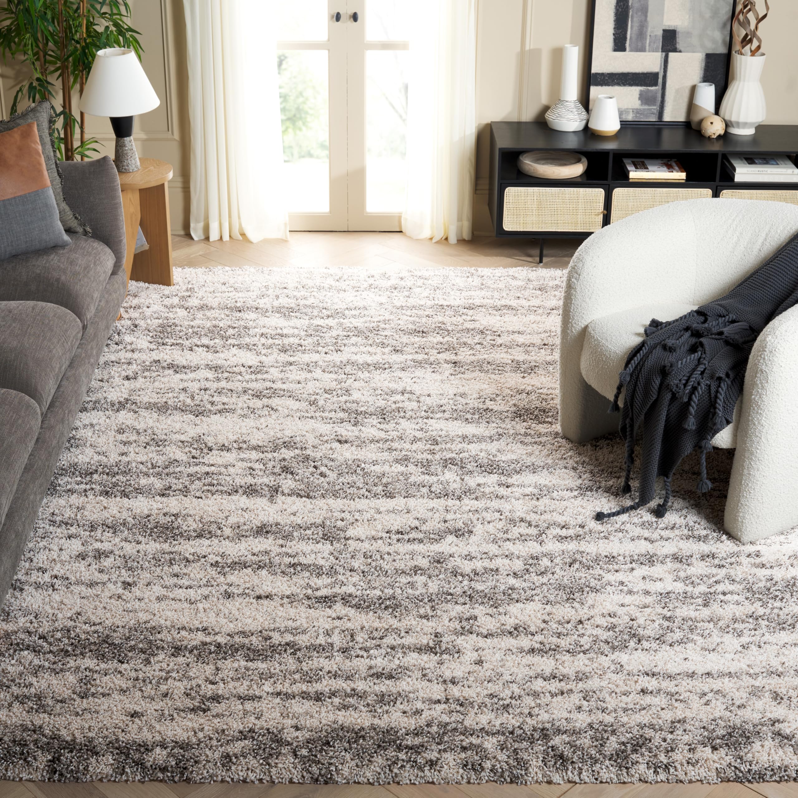 SAFAVIEH Hudson Shag Collection Area Rug - 6' x 9', Ivory & Beige, Modern Design, Non-Shedding & Easy Care, 2-inch Thick Ideal for High Traffic Areas in Living Room, Bedroom (SGH206B)