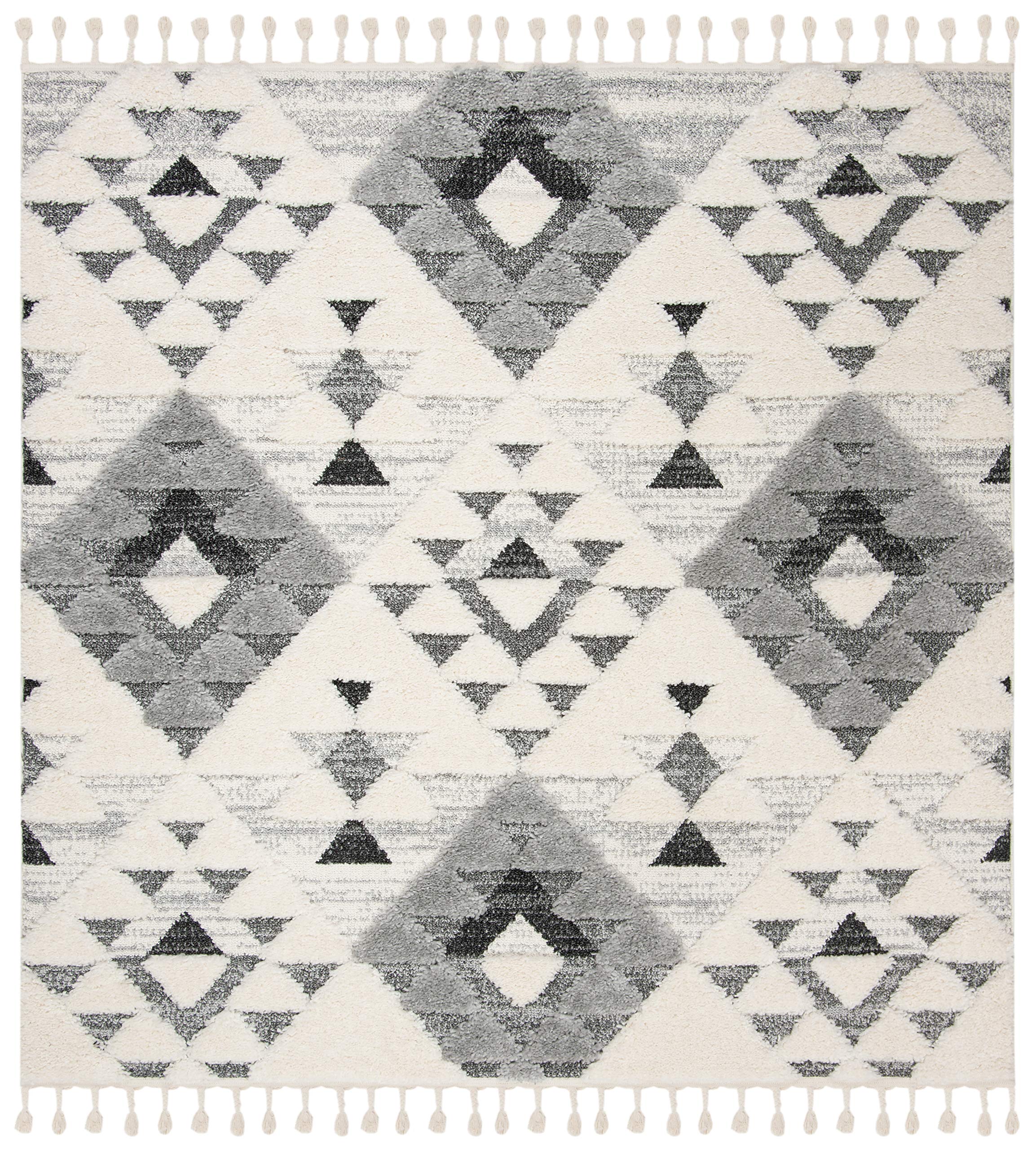 SAFAVIEH Moroccan Tassel Shag Collection Area Rug - 5'3" x 7'6", Ivory, Non-Shedding & Easy to Clean, Plush High-Low Texture, Ideal for Living Room, Bedroom, Dining Space (MTS688C)