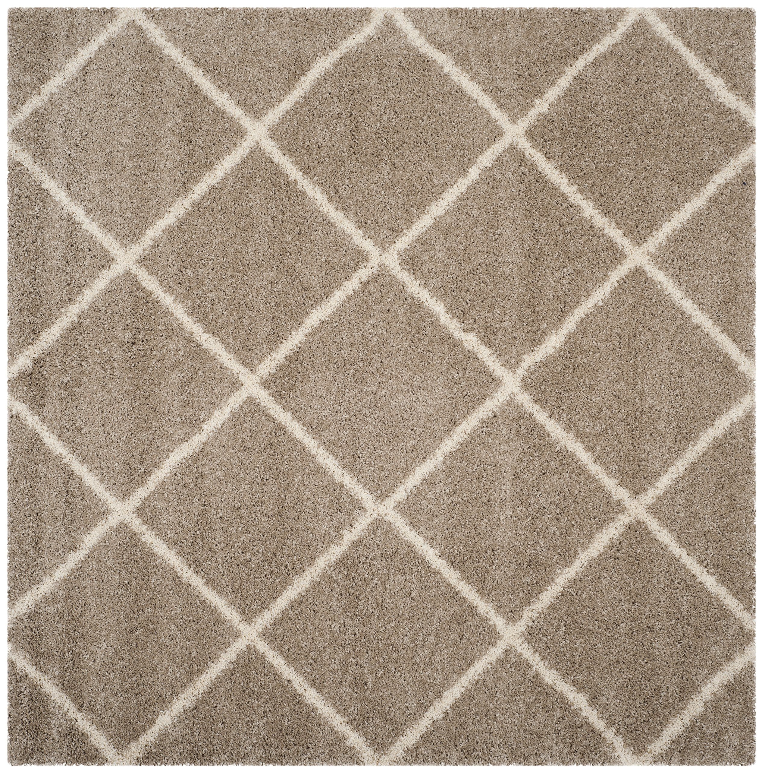 SAFAVIEH Hudson Shag Collection Area Rug - 5'3" x 7'6", Beige & Ivory, Modern Trellis Design, Non-Shedding & Easy Care, 2-inch Thick Ideal for High Traffic Areas in Living Room, Bedroom (SGH281S)